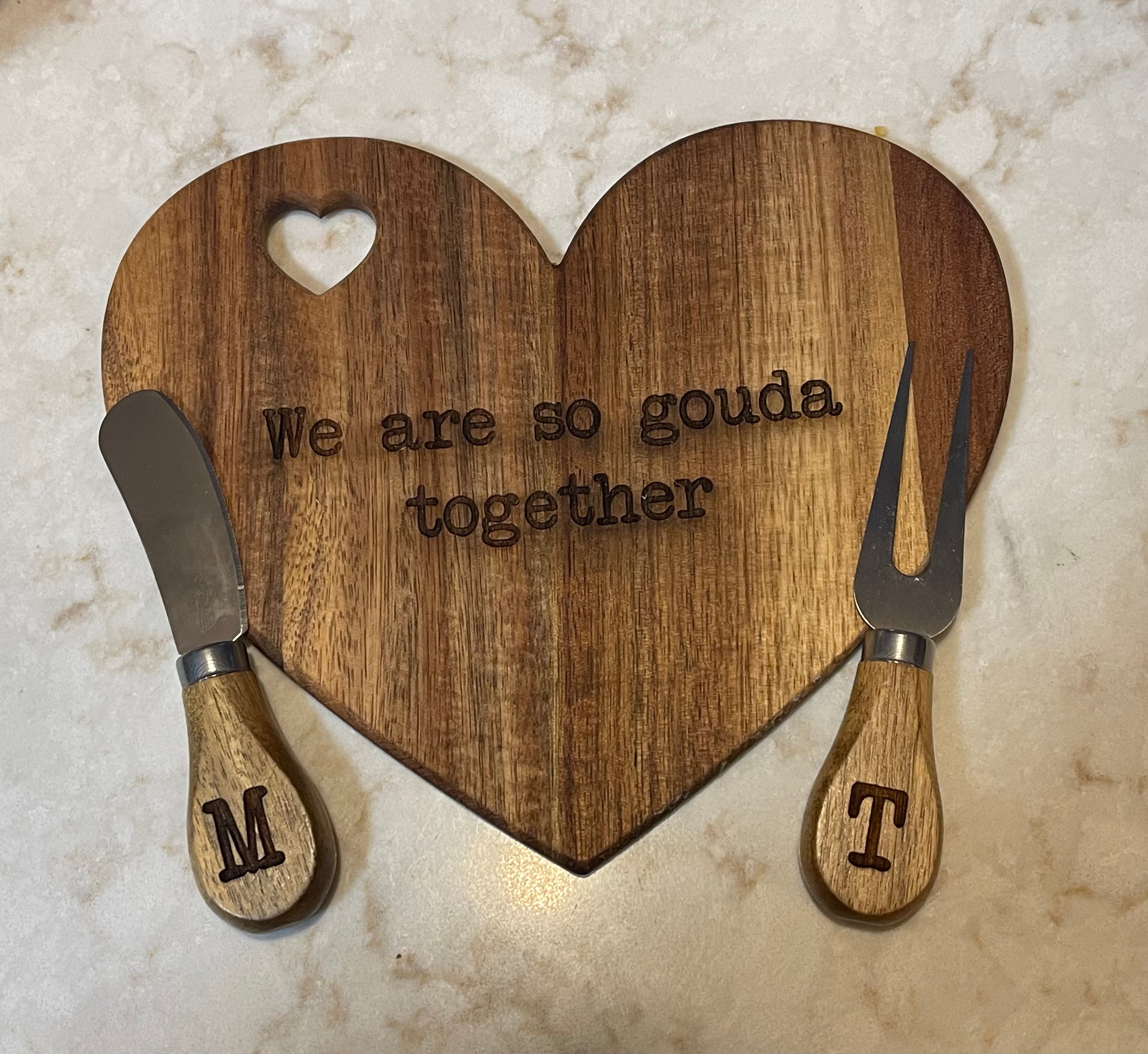 Personalized Heart Shaped Cutting Board: We Are So Gouda Together