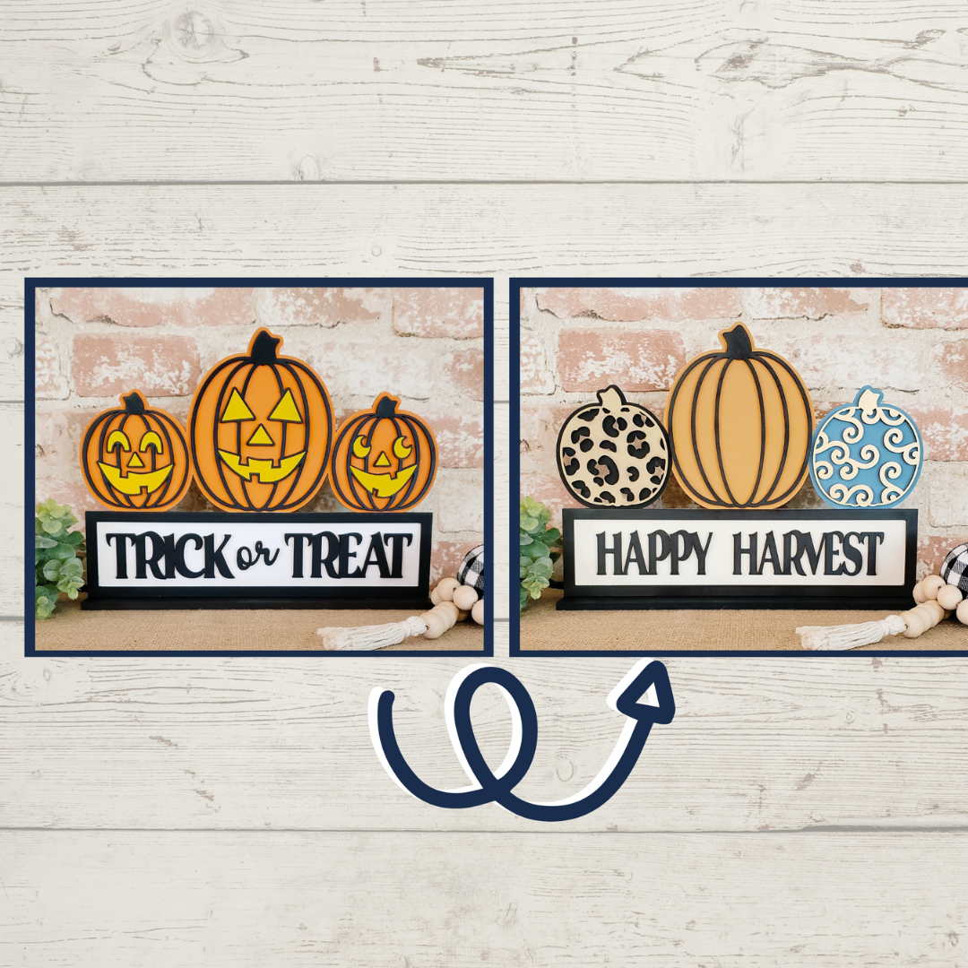 Reversible Fall Halloween Shelf Sitter - Paint Party - Book A Party