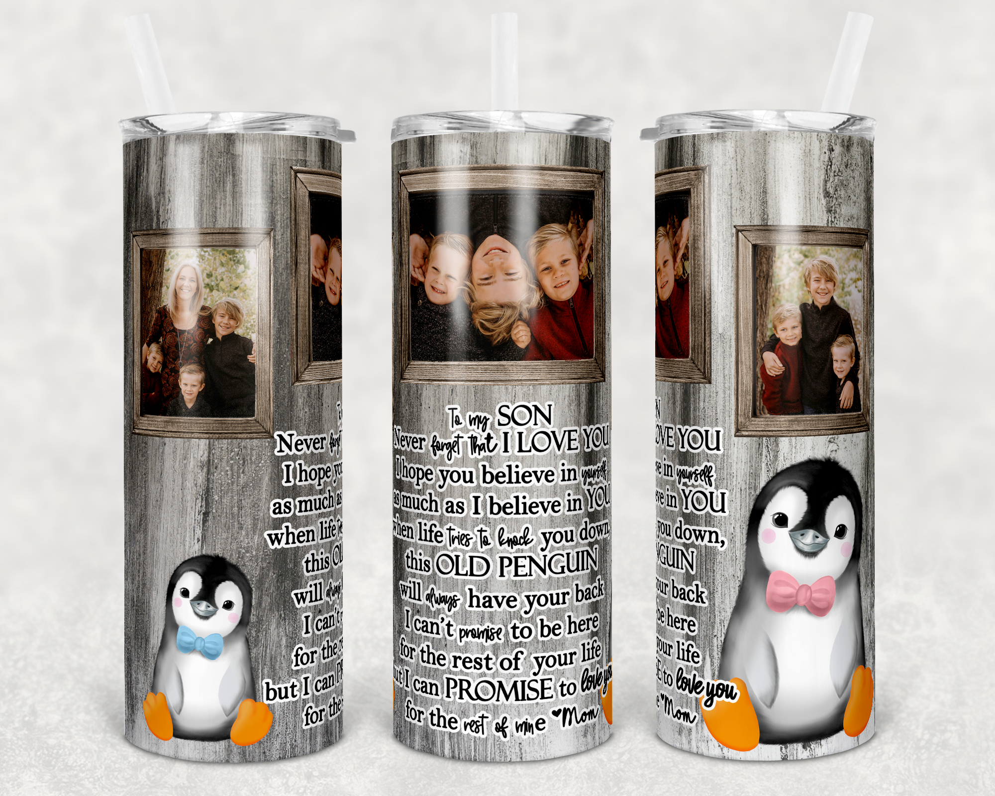 To My Son Penguin Photo Frames Custom Photo 20 oz Skinny Sublimation Tumbler