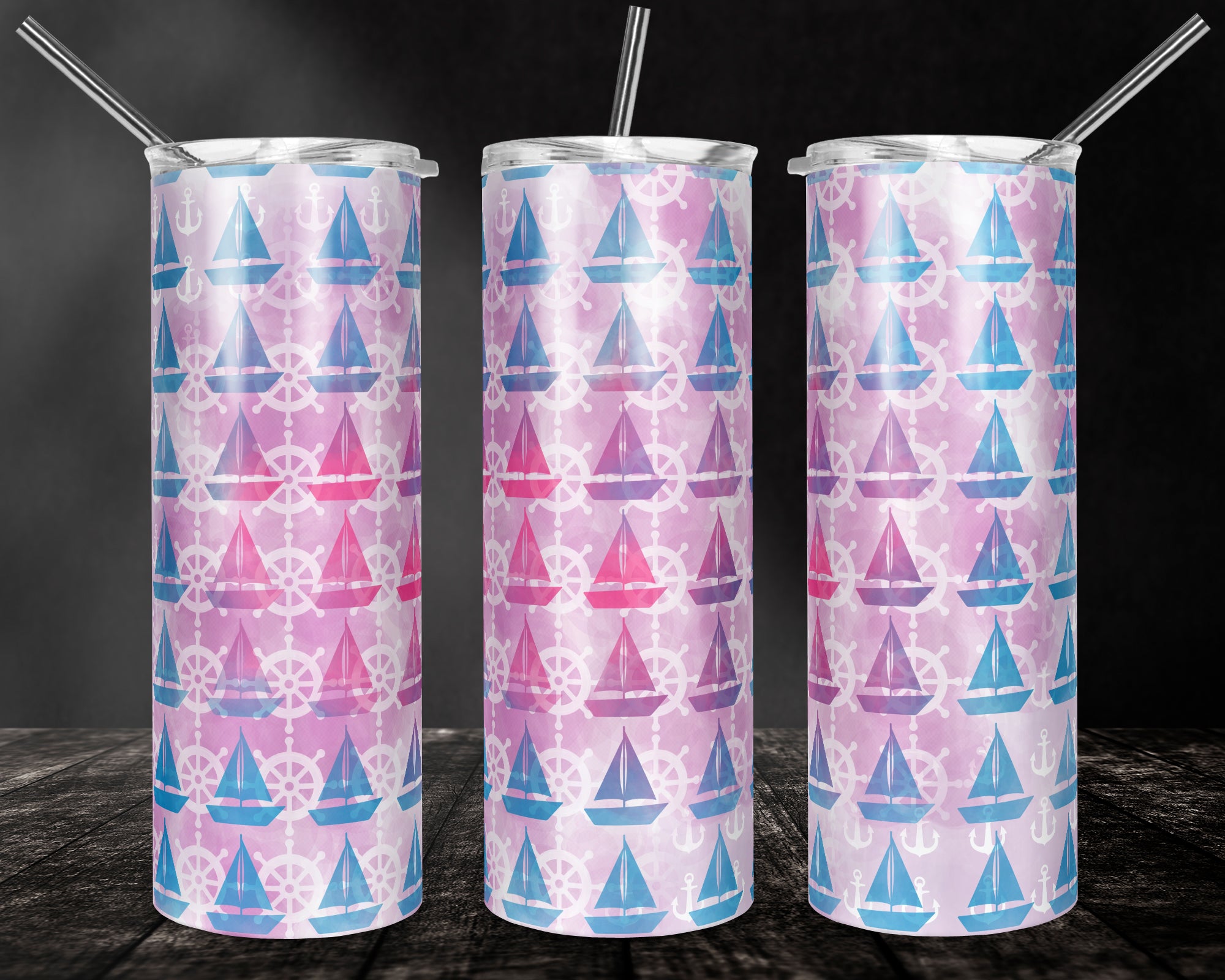 Pink Sailboats 20 oz Skinny Sublimation Tumbler