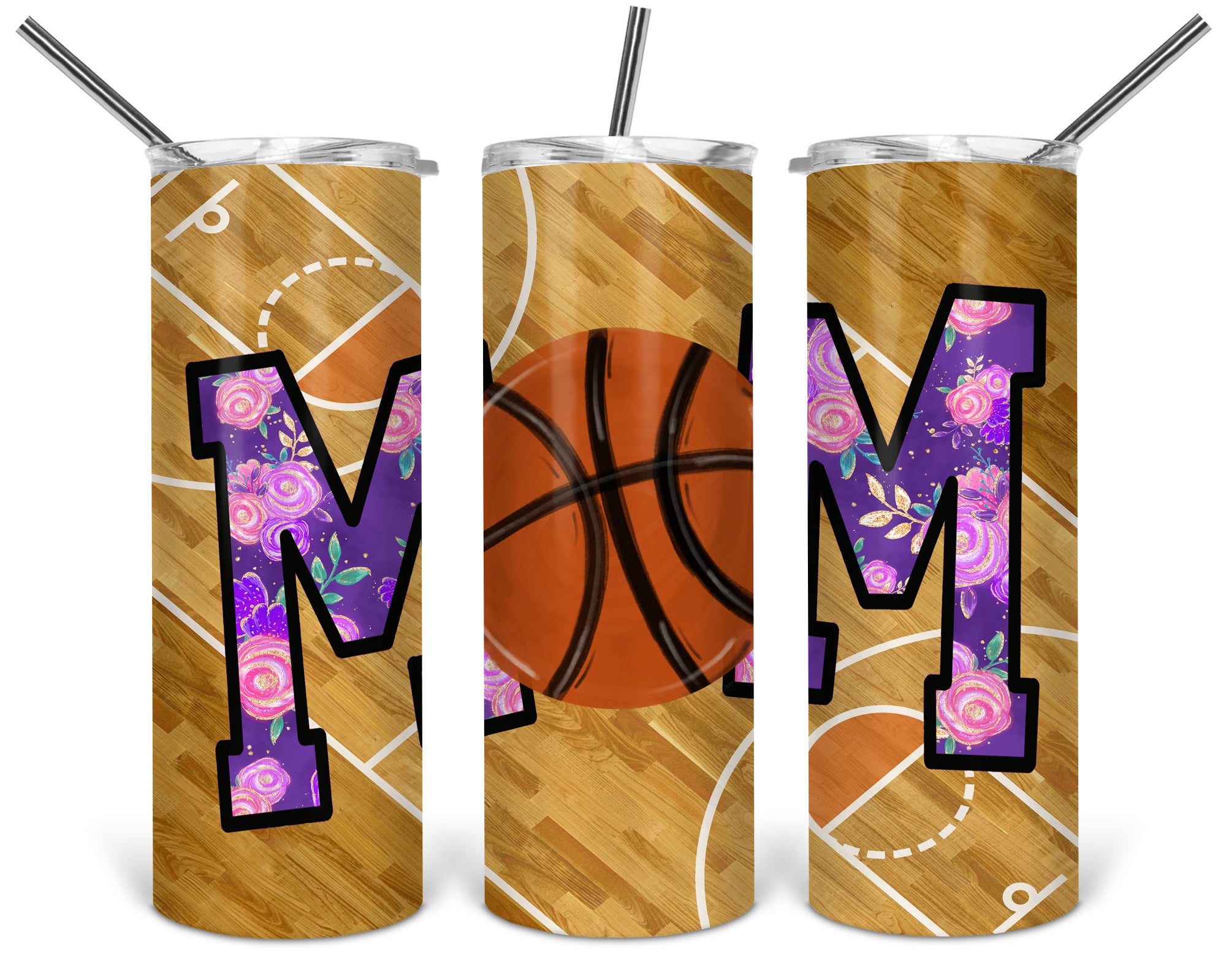Floral Basketball Mom 20 oz Skinny Sublimation Tumbler