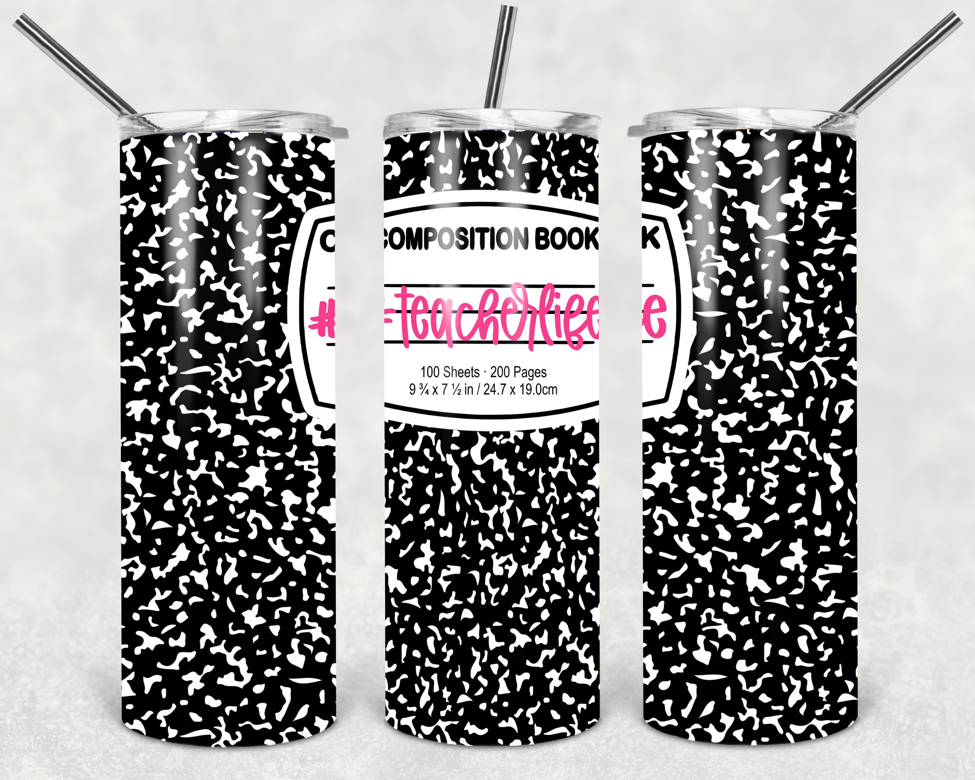 Black Composition Notebook #TeacherLife 20 oz Skinny Sublimation Tumbler