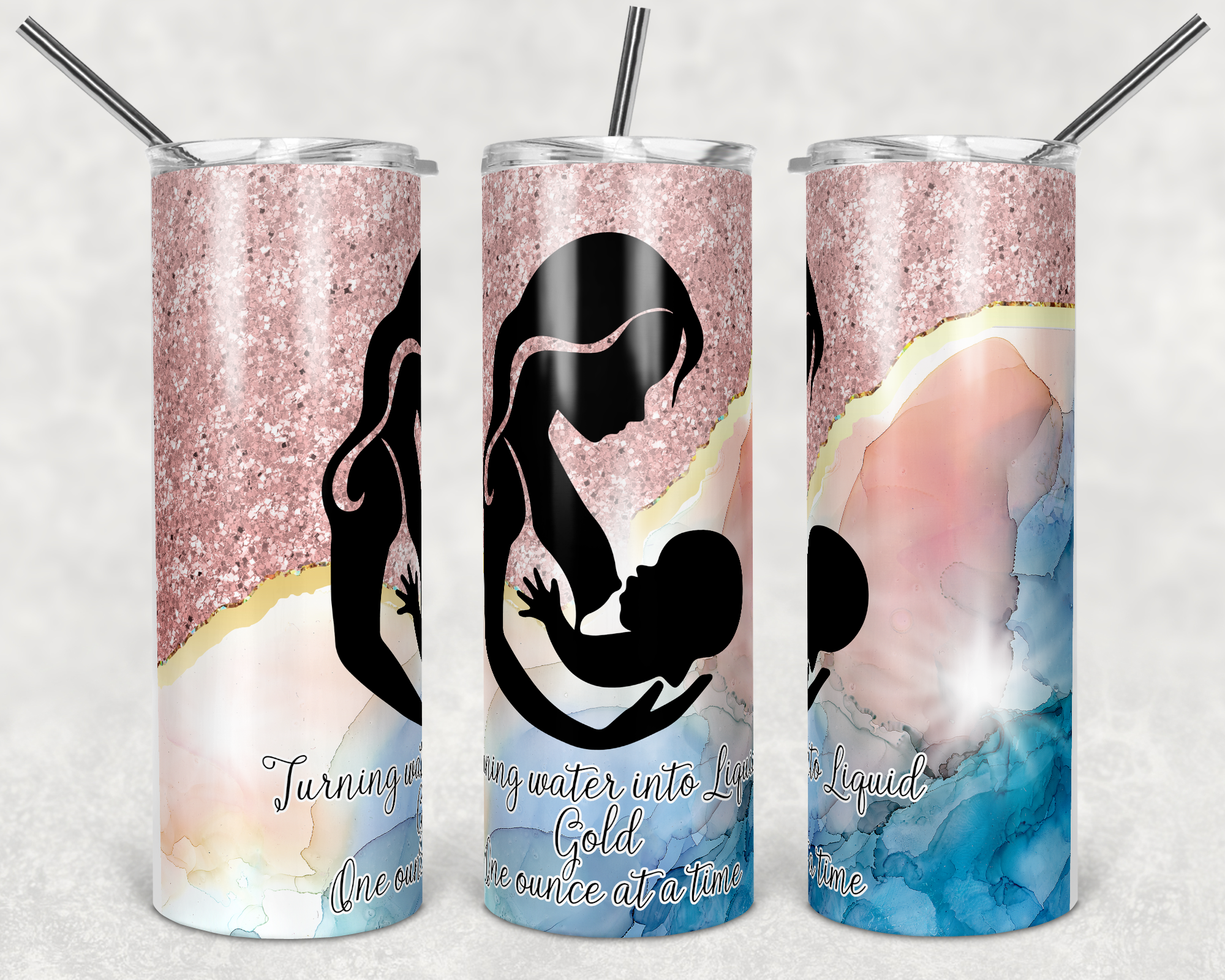 Caucasian Momma Breastfeeding on Marble Background with Words 20 oz Skinny Sublimation Tumbler