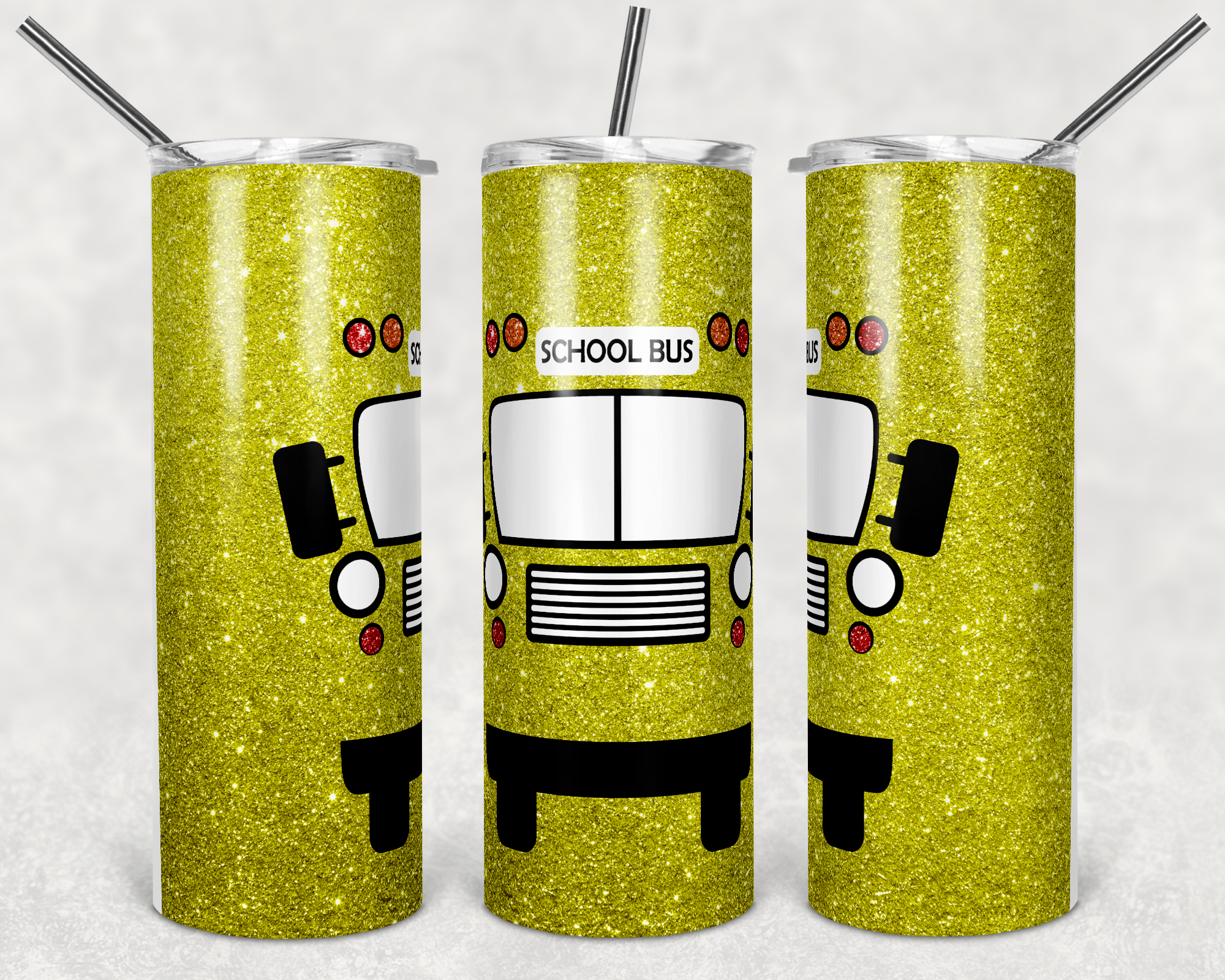 School Bus Faux Glitter 20 oz Skinny Sublimation Tumbler