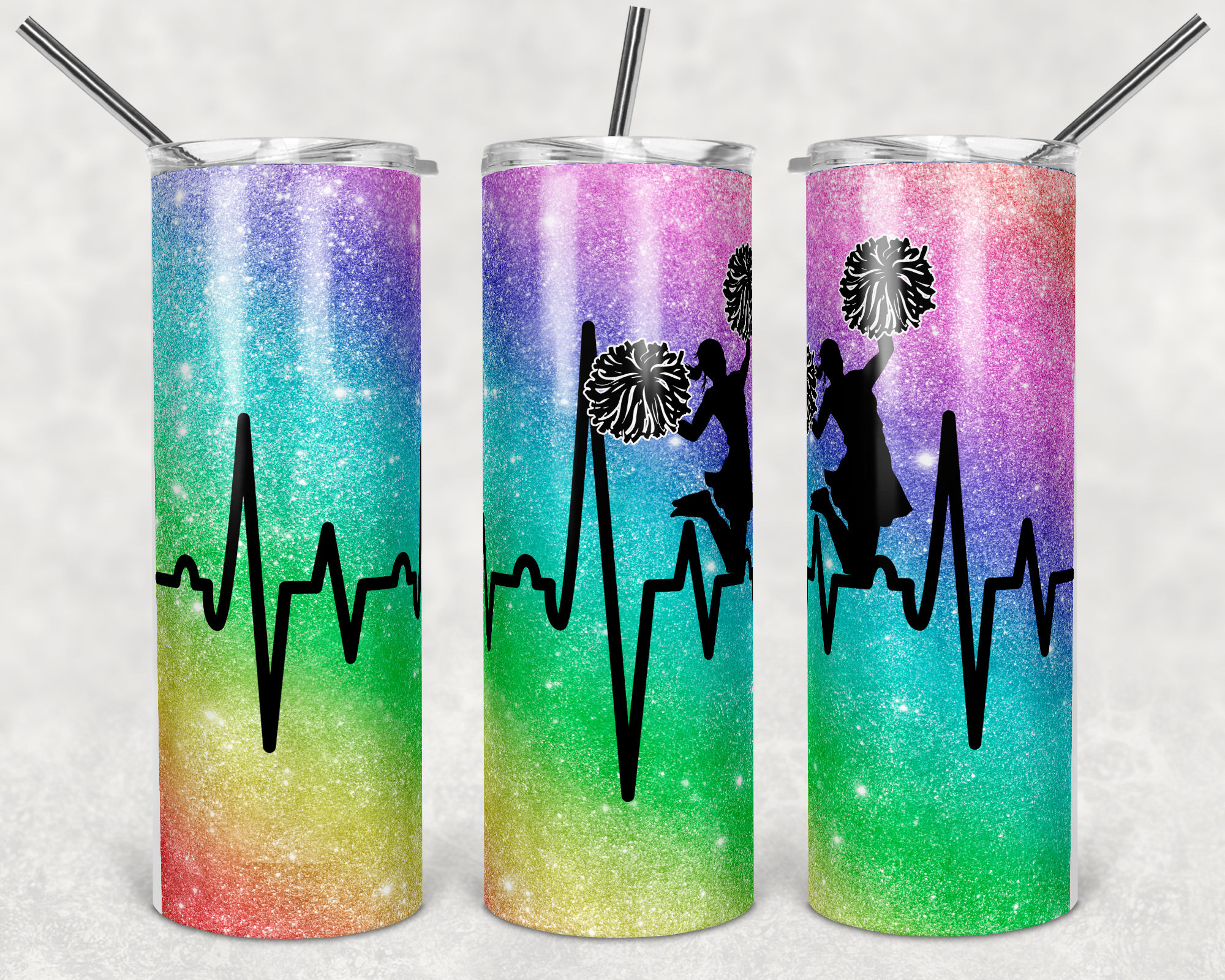 Rainbow Cheerleading Heartbeat 20 oz Skinny Sublimation Tumbler