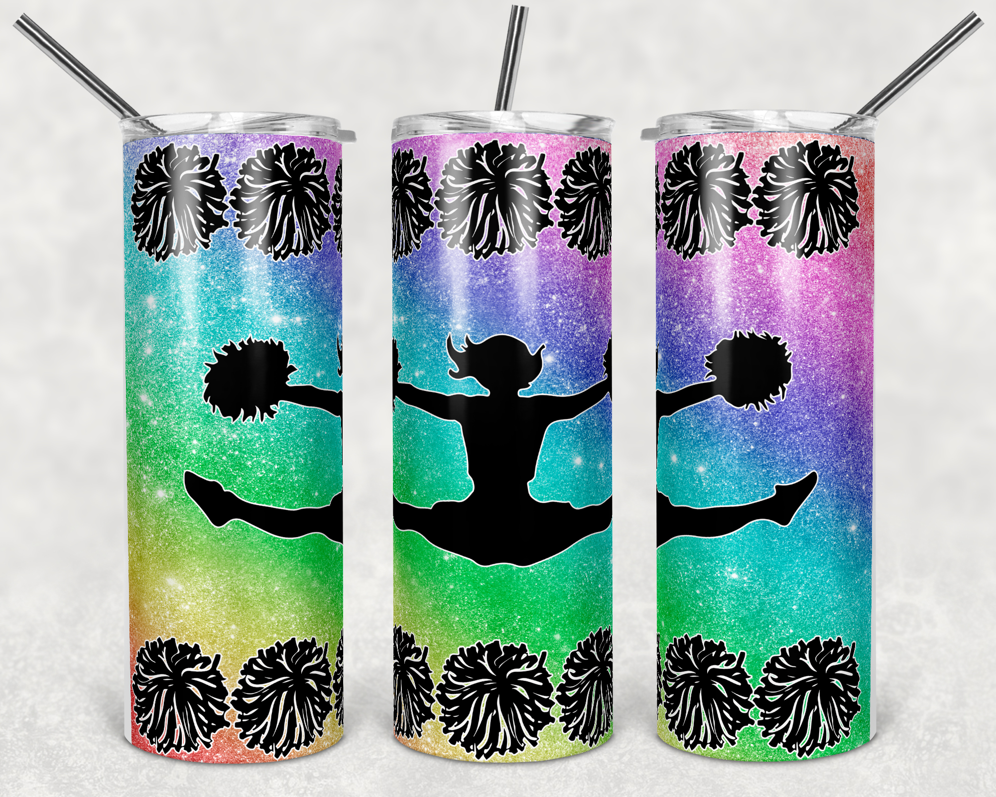 Rainbow Cheerleading Cheer Megaphone 20 oz Skinny Sublimation Tumbler