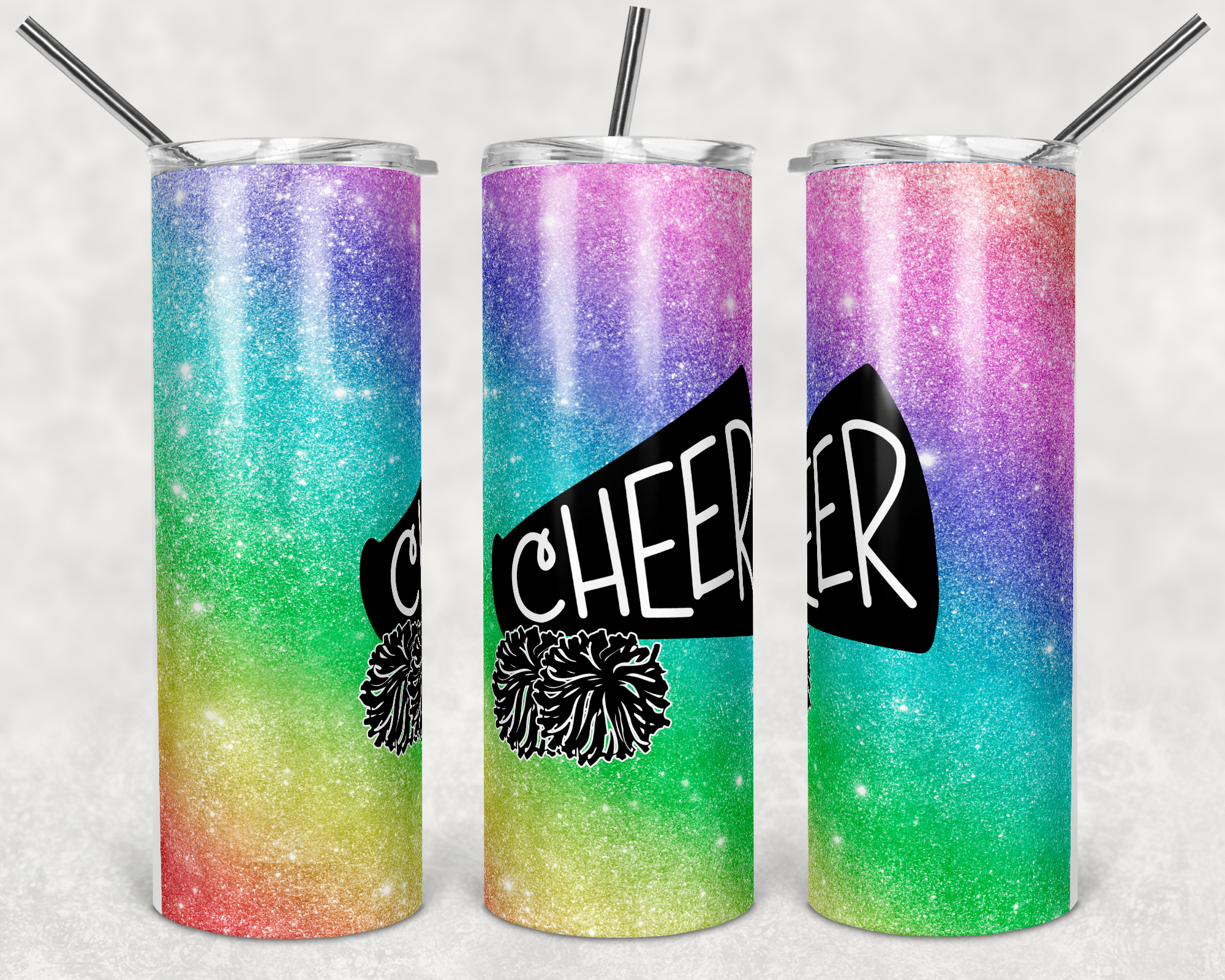 Rainbow Cheerleading Cheer Megaphone 20 oz Skinny Sublimation Tumbler