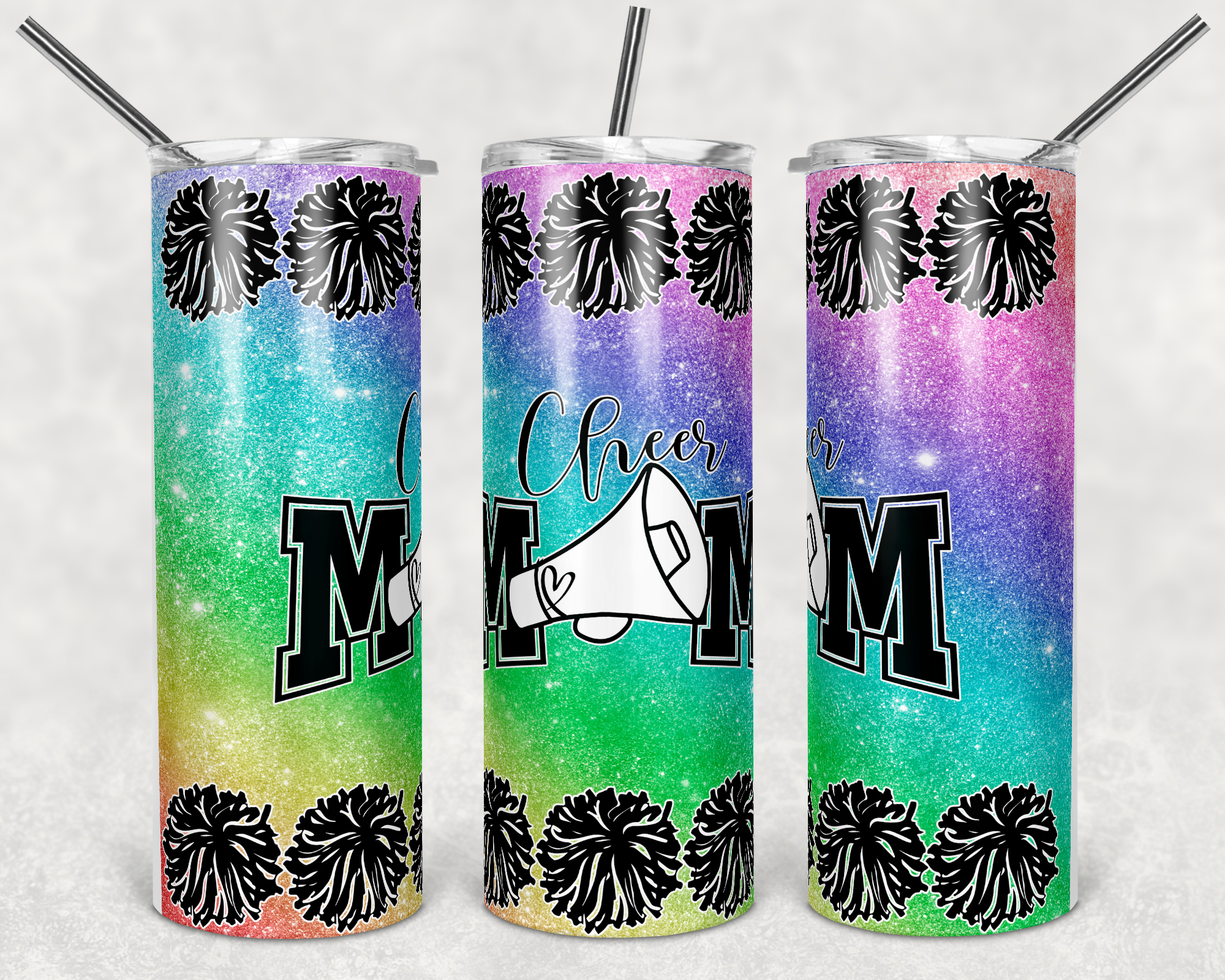 Rainbow Cheer Mom 20 oz Skinny Sublimation Tumbler
