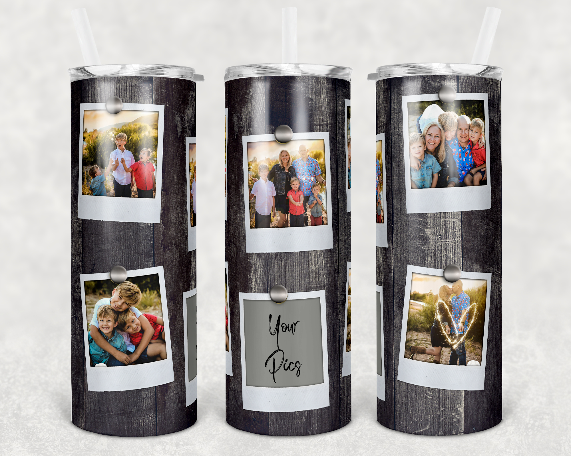 Dark Wood Background Custom Photo 20 oz Skinny Sublimation Tumbler