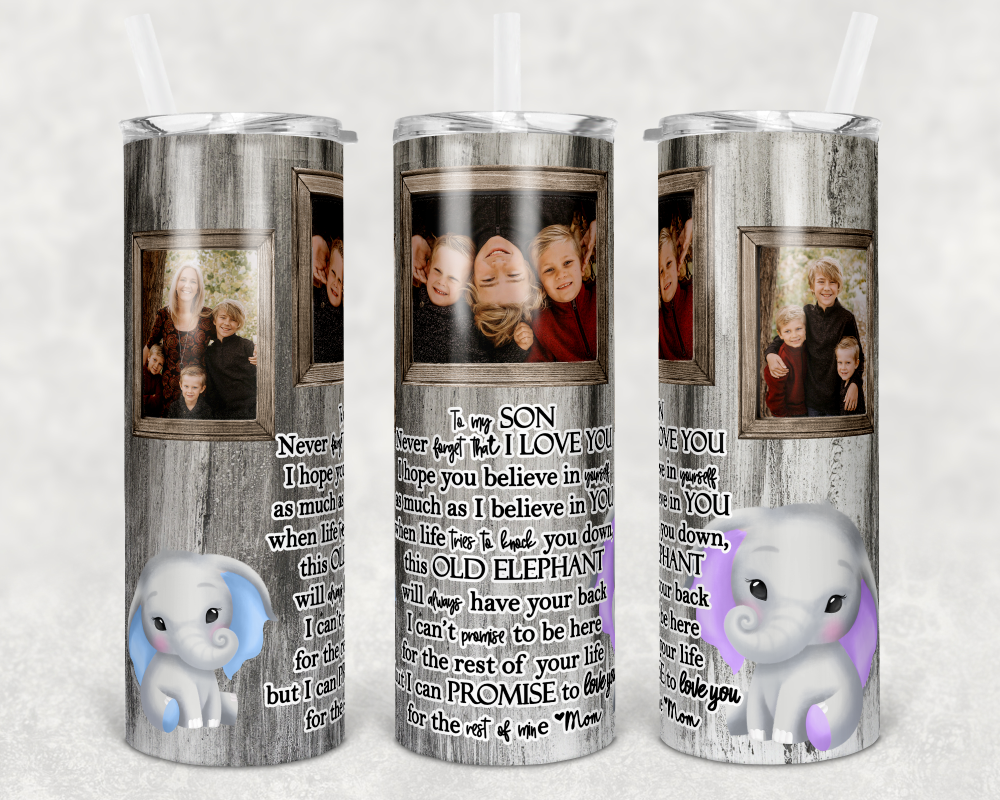 To My Son Elephant Custom Photo 20 oz Skinny Sublimation Tumbler