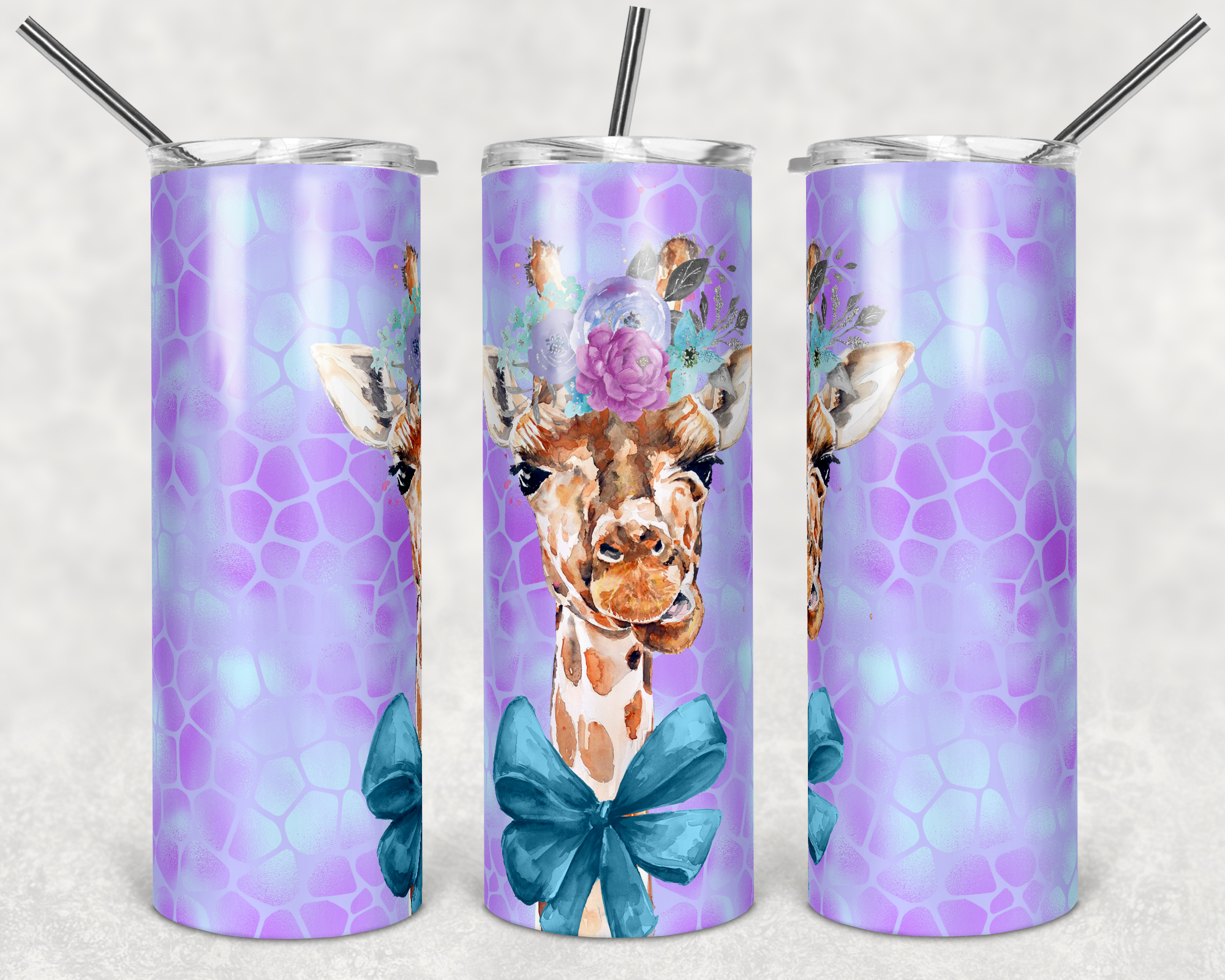 Purple and Teal Giraffe 20 oz Skinny Sublimation Tumbler