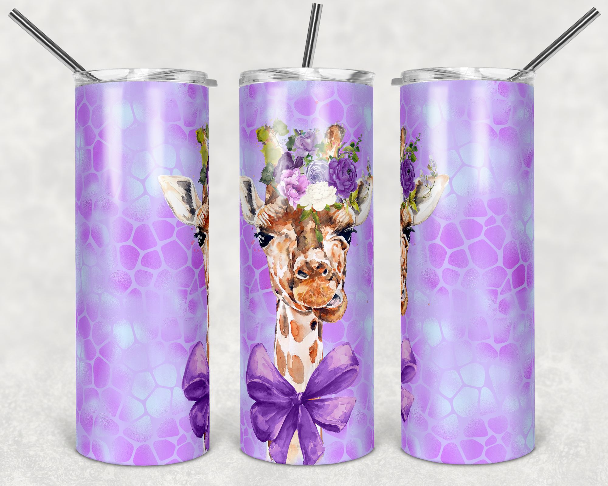 Purple Background Giraffe 20 oz Skinny Sublimation Tumbler