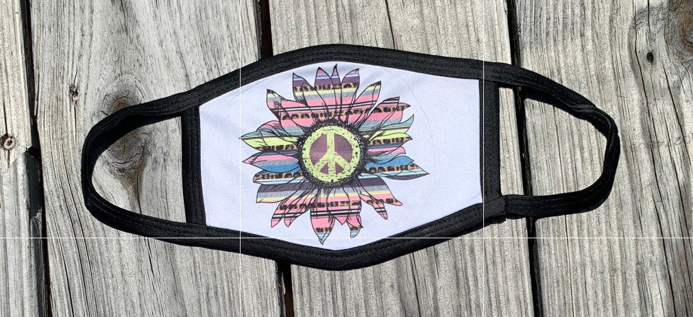 Peace Sunflower Triple Layer Face Mask With Filter Pocket