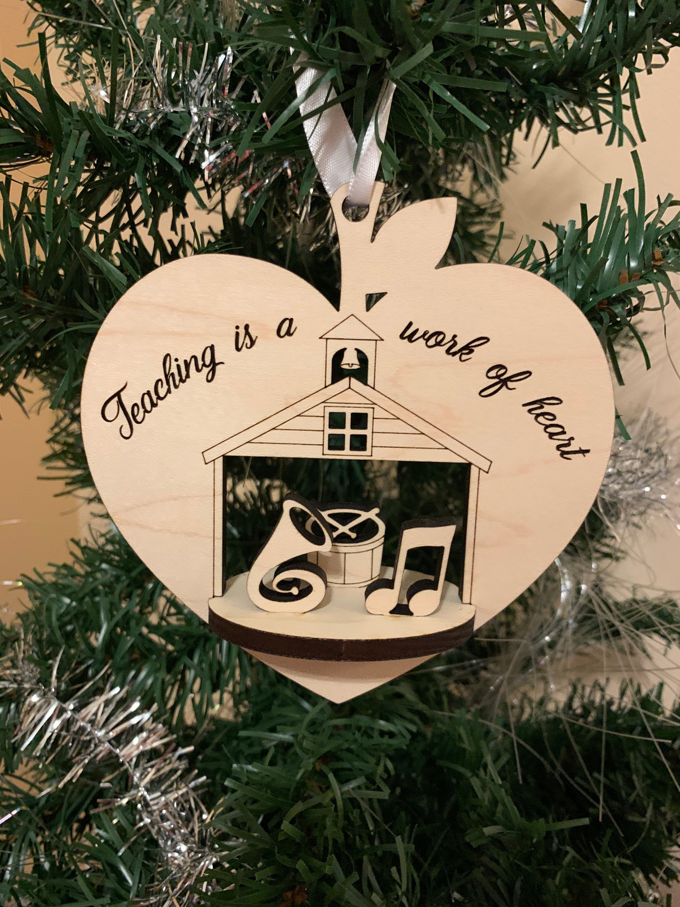 Christmas: 3D Teacher Ornament Gift with Greeting Card Music Teacher Card