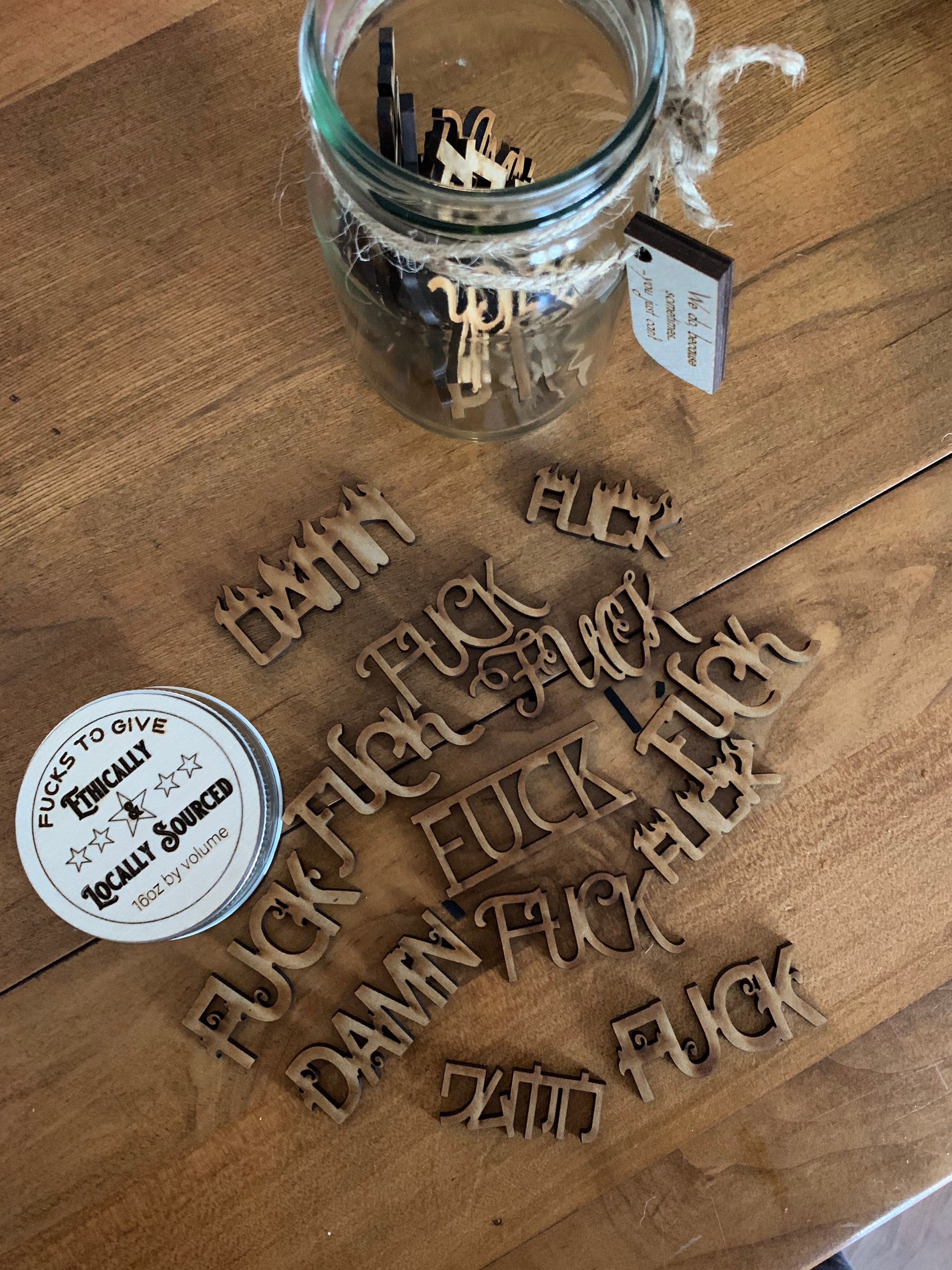 Jar full of Fucks | Funny Gift | Crude Gift | White Elephant Gift | Glass Jar of Wooden Fucks | Fucks to Give