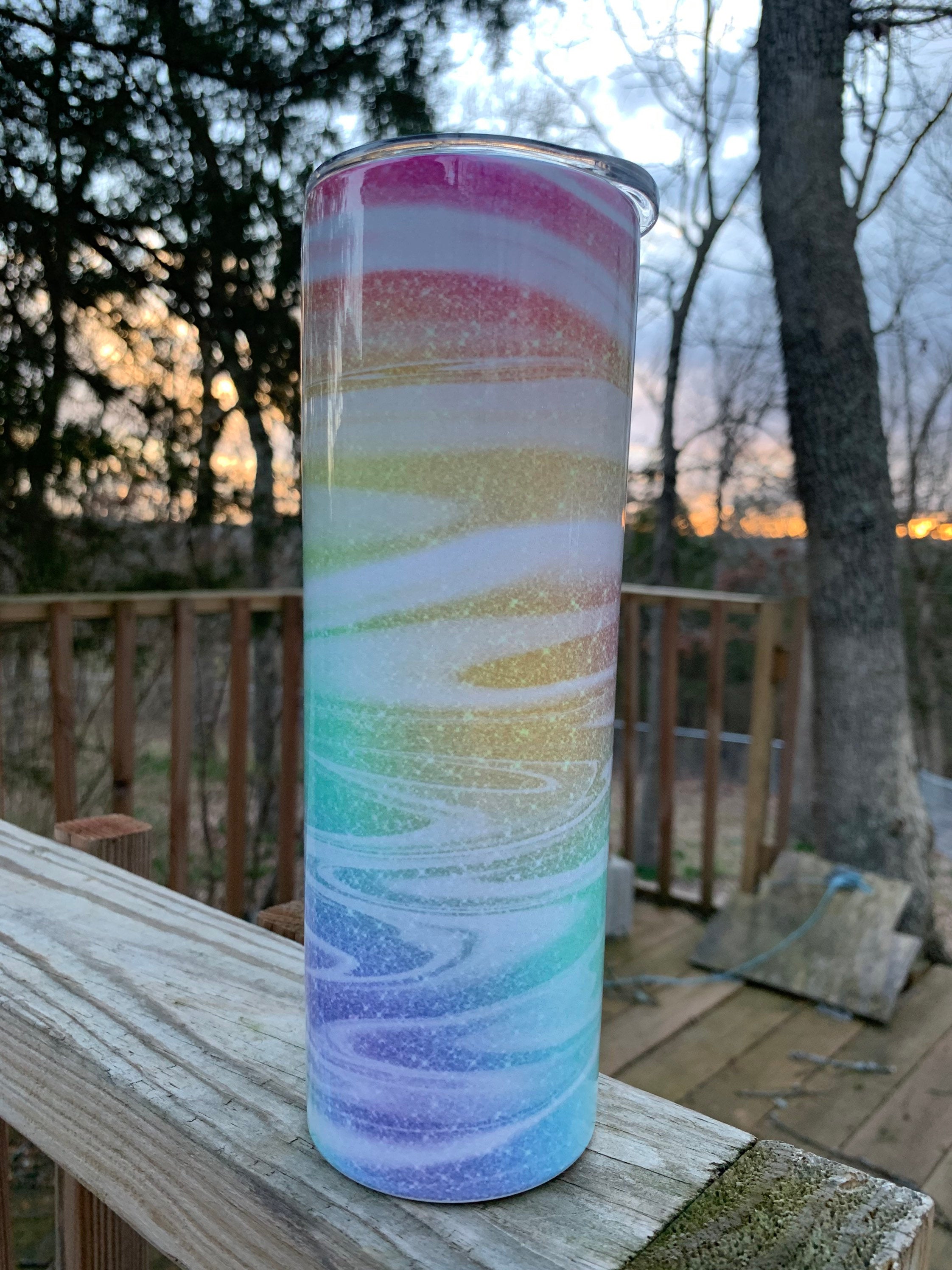 Bright Rainbow Swirls 20 oz Skinny Sublimation Tumbler | Bright Swirls Tumbler | Pretty Tumbler | Unicorn Tumbler