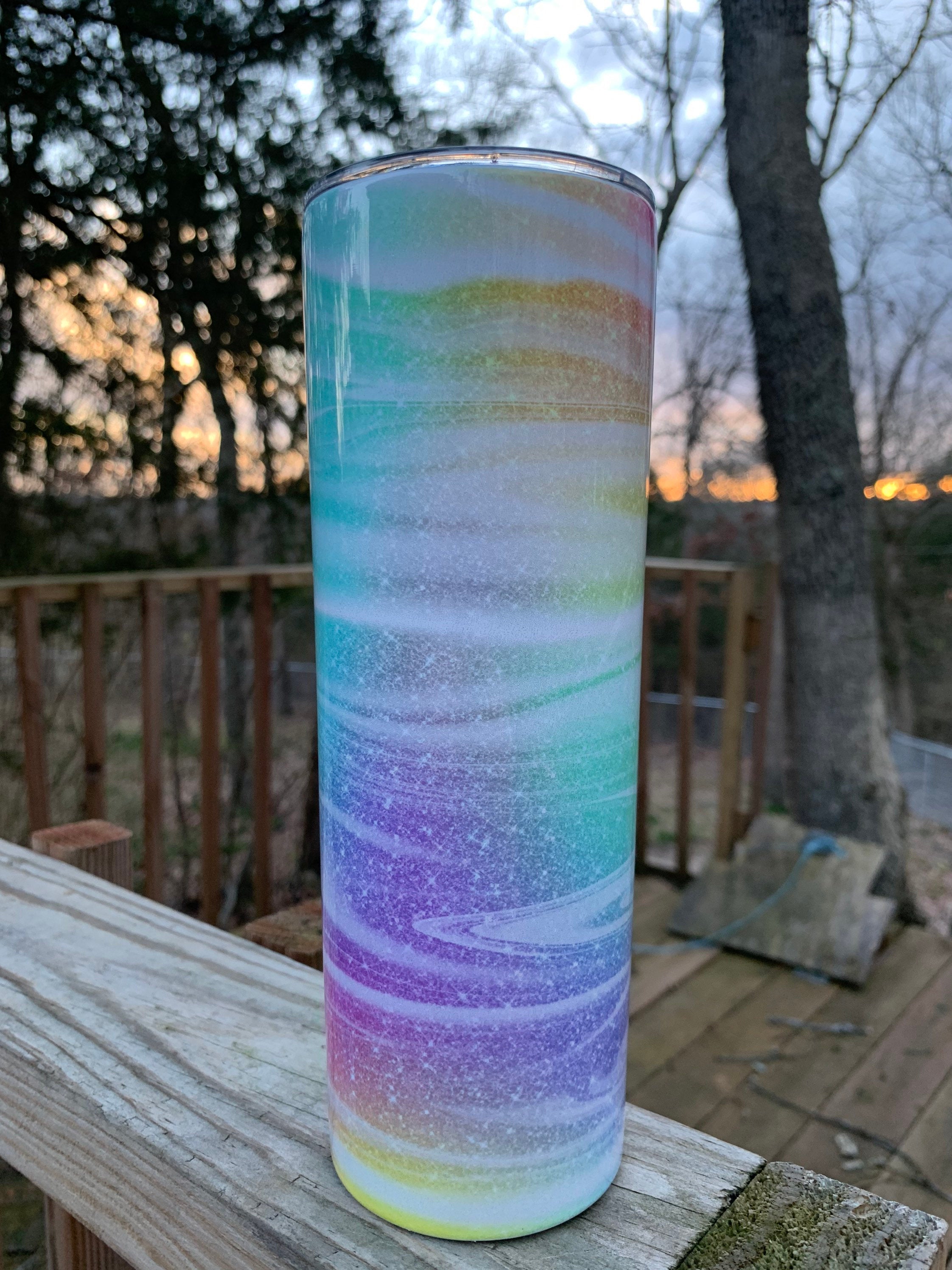 Bright Rainbow Swirls 20 oz Skinny Sublimation Tumbler | Bright Swirls Tumbler | Pretty Tumbler | Unicorn Tumbler
