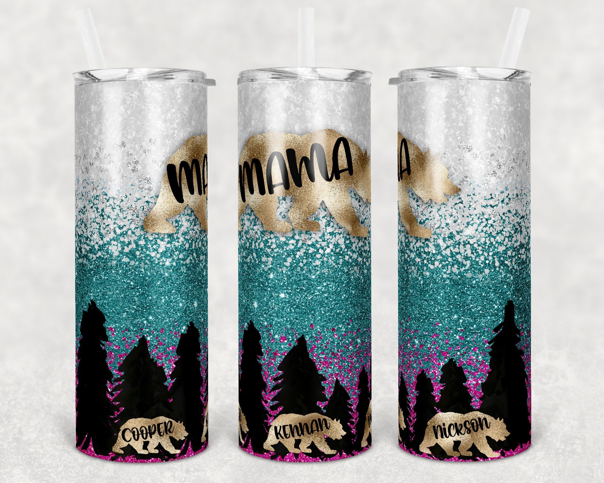 Mama Bear Tumbler with Kids Names 20 oz Skinny Sublimation Tumbler | Mothers Day Gift | Tumbler for Mom