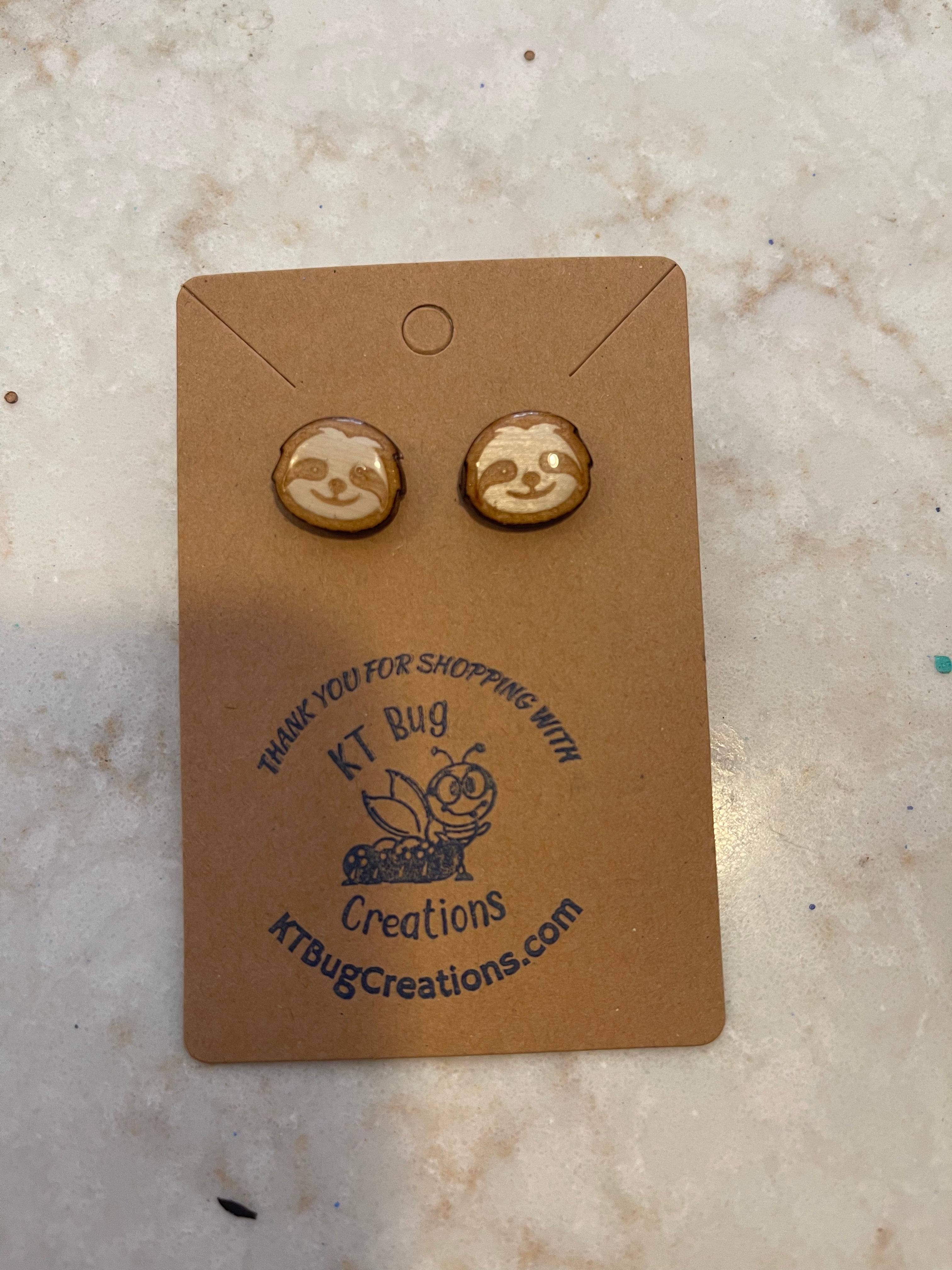 Sloth Face Stud Earrings