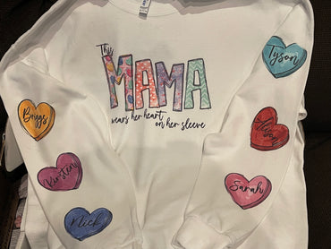 Personalized Conversation Heart Sweatshirt with Sleeve Design- Other titles available