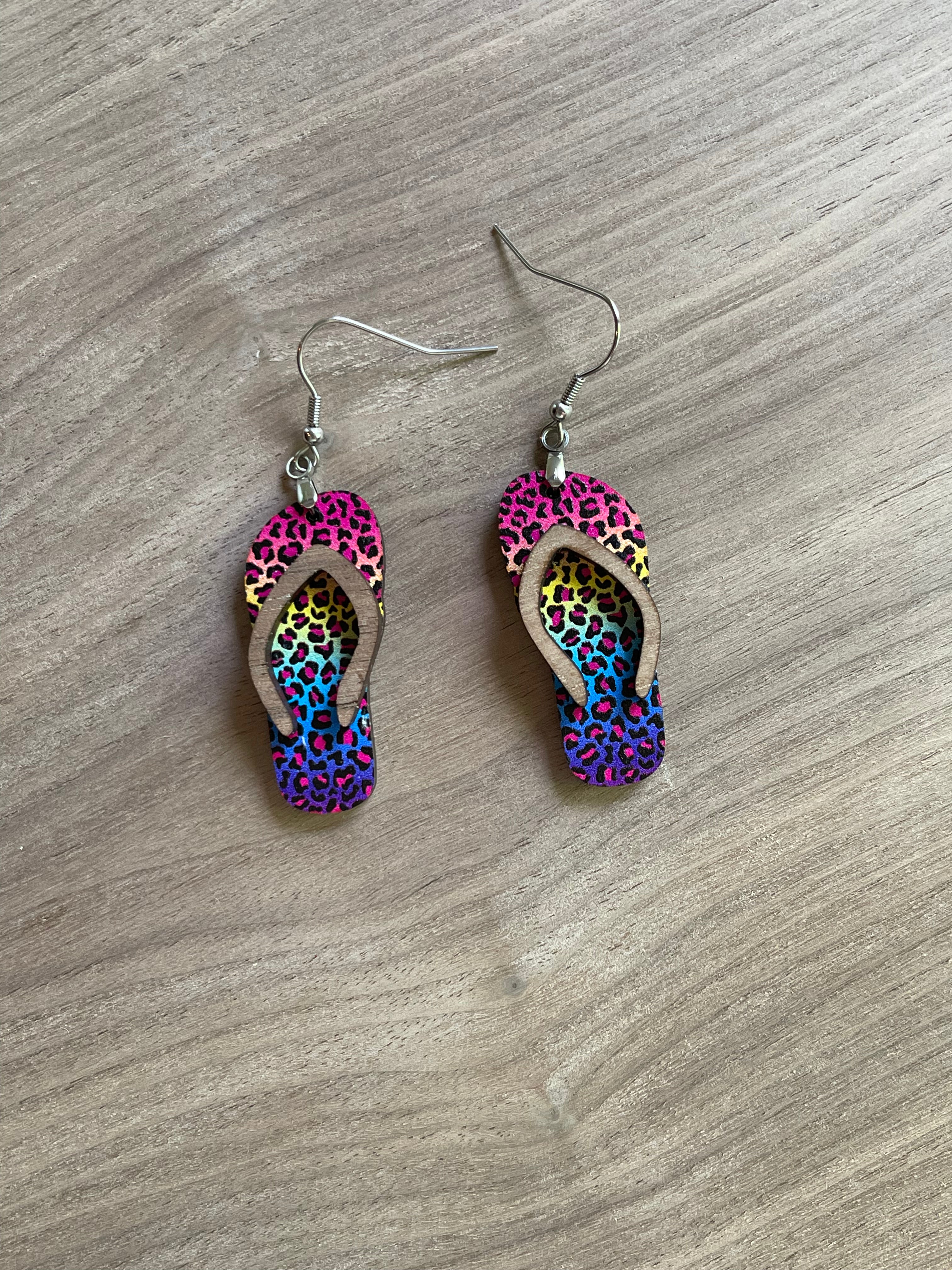 Rainbow Cheetah Flip Flop Earrings