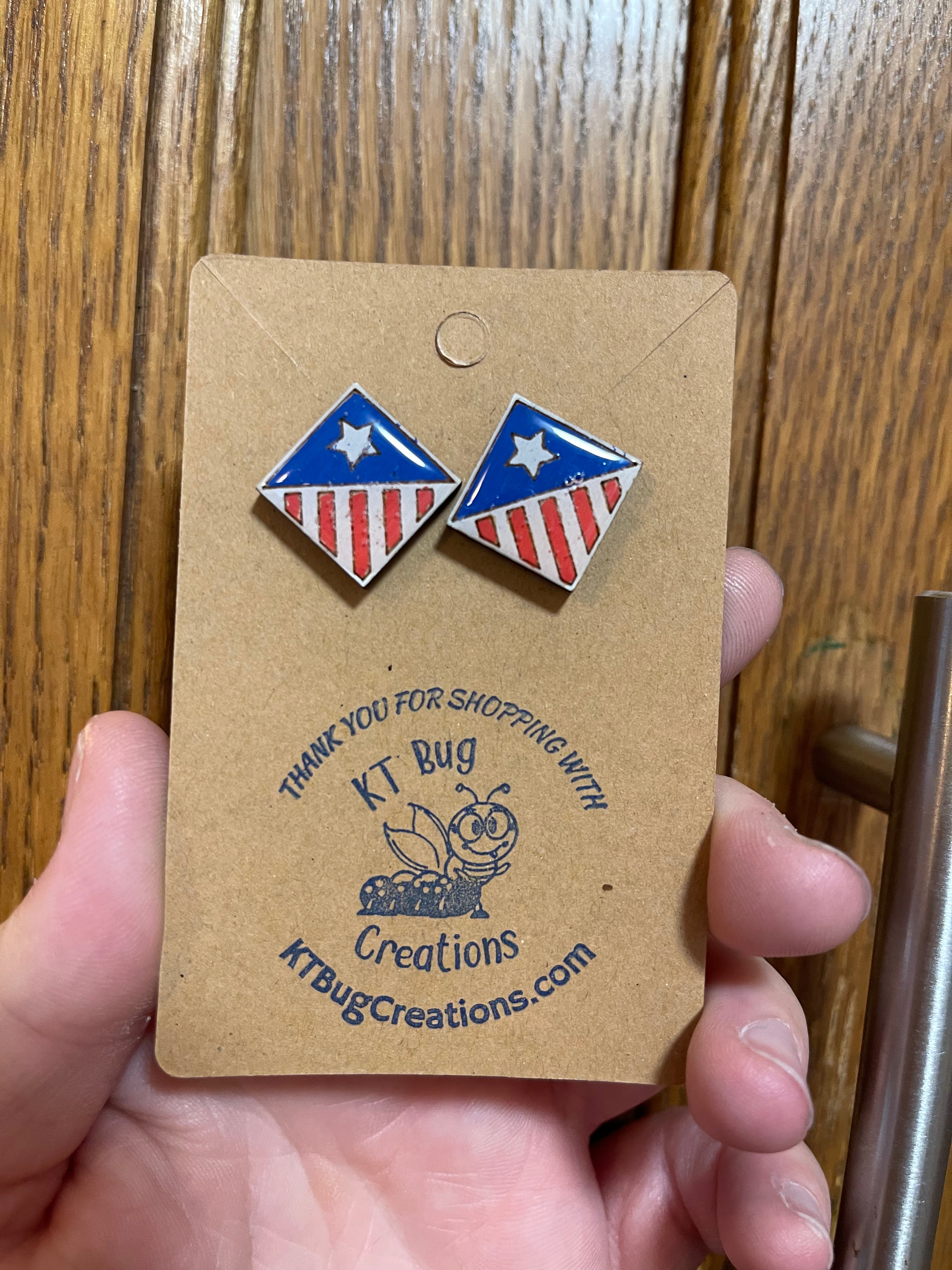 Patriotic Square Stud Earrings