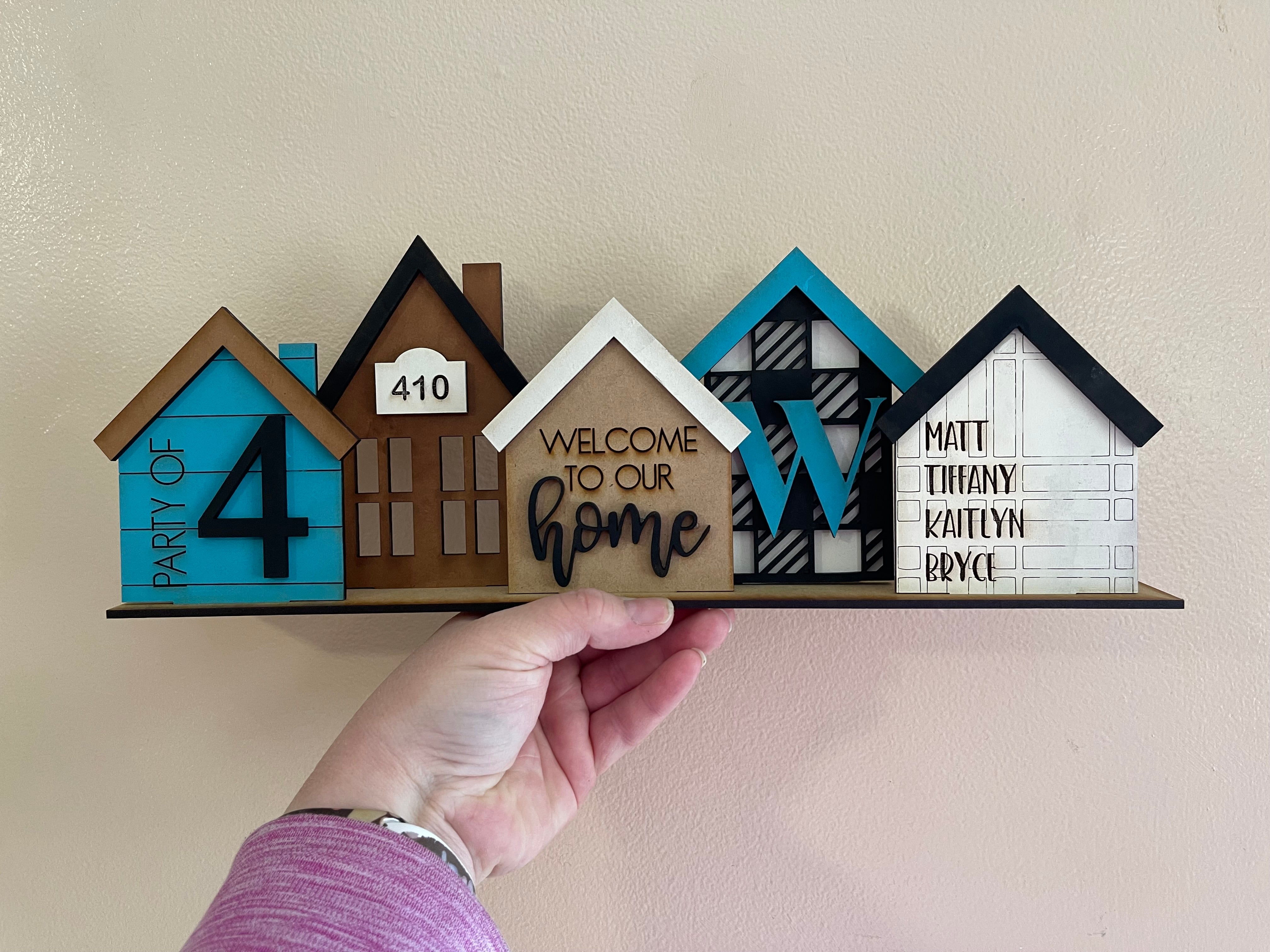 Set of 5 Personalized Houses Mantle Decor