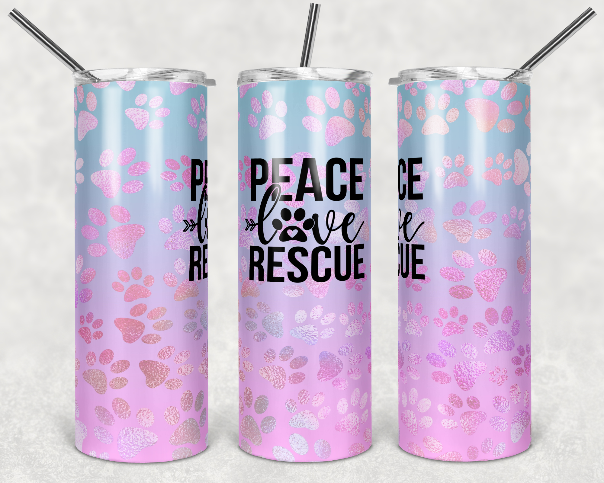 Peace Love Rescue 20 oz Skinny Sublimation Tumbler