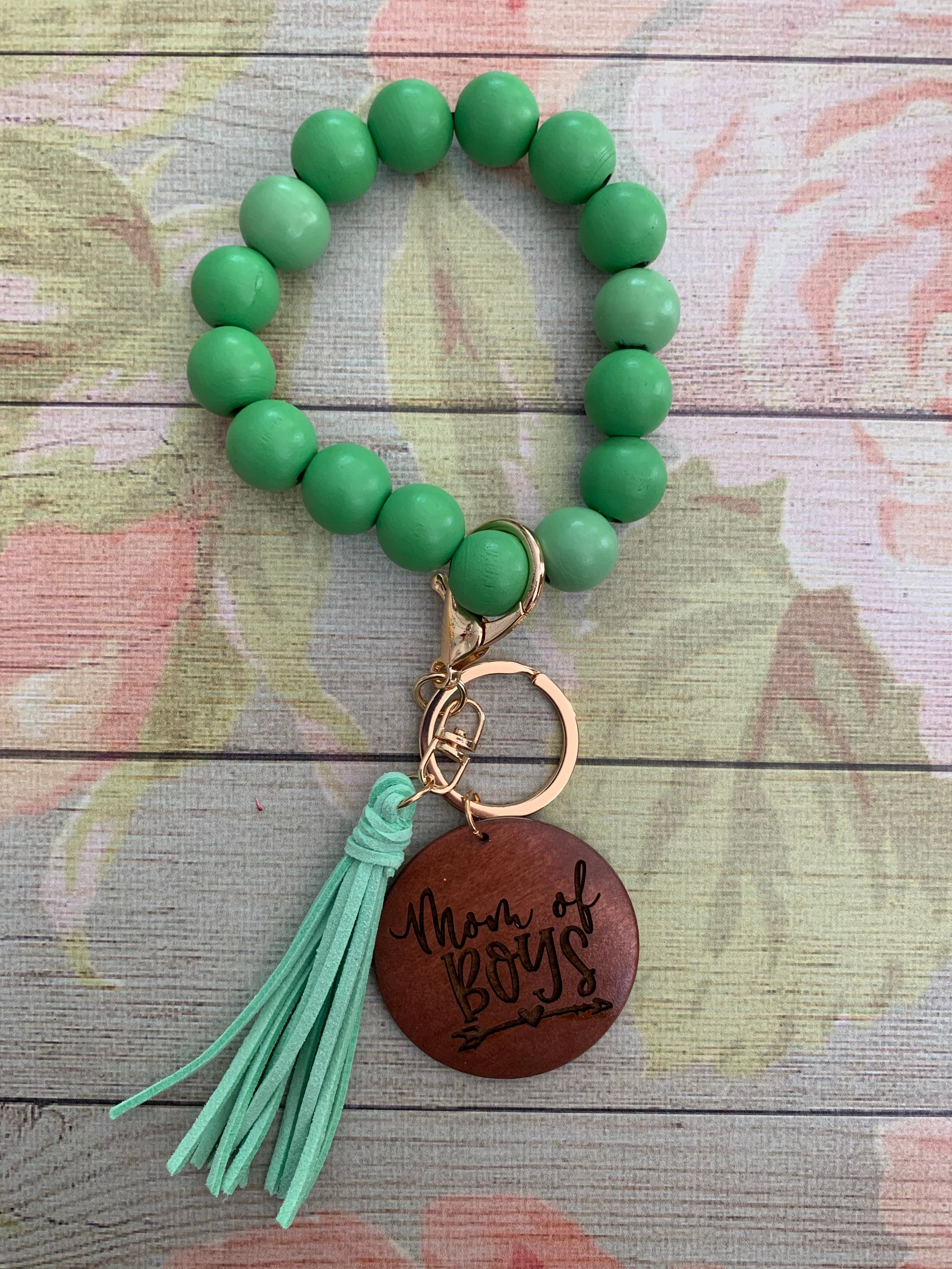 Mom of Boys Bangle Bracelet Keychain