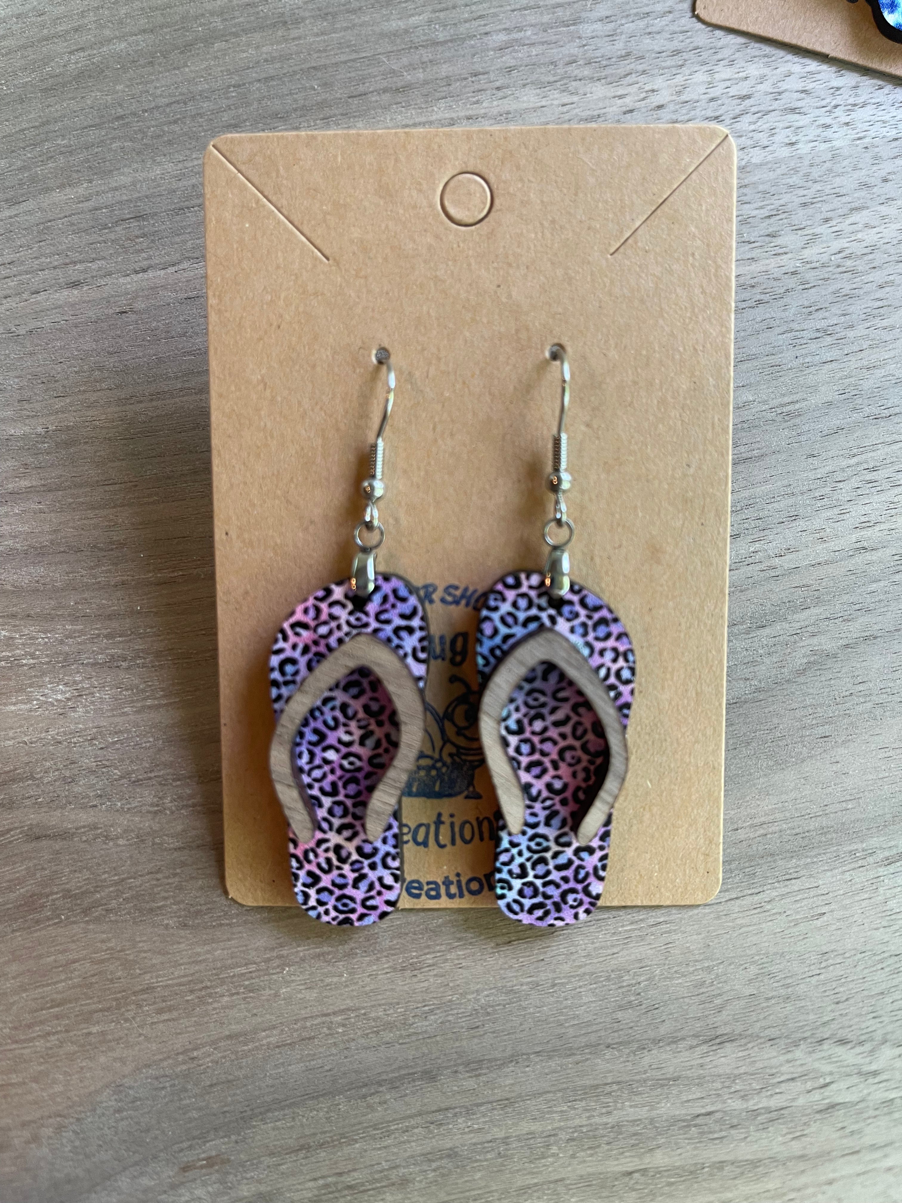 Pastel Cheetah Flip Flop Earrings