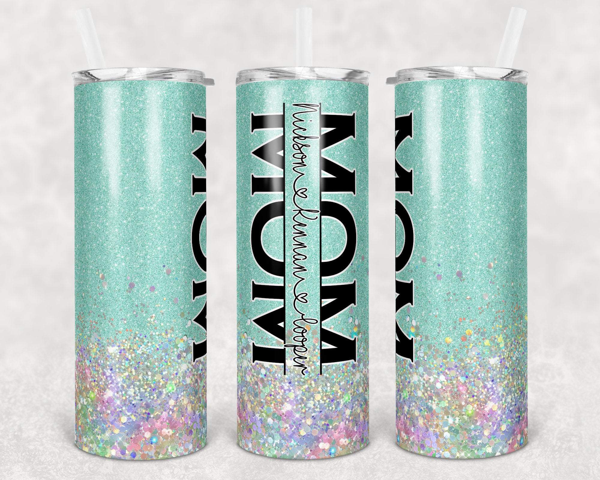 Mint Blue Mom Tumbler with Kids Names 20 oz Skinny Sublimation Tumbler