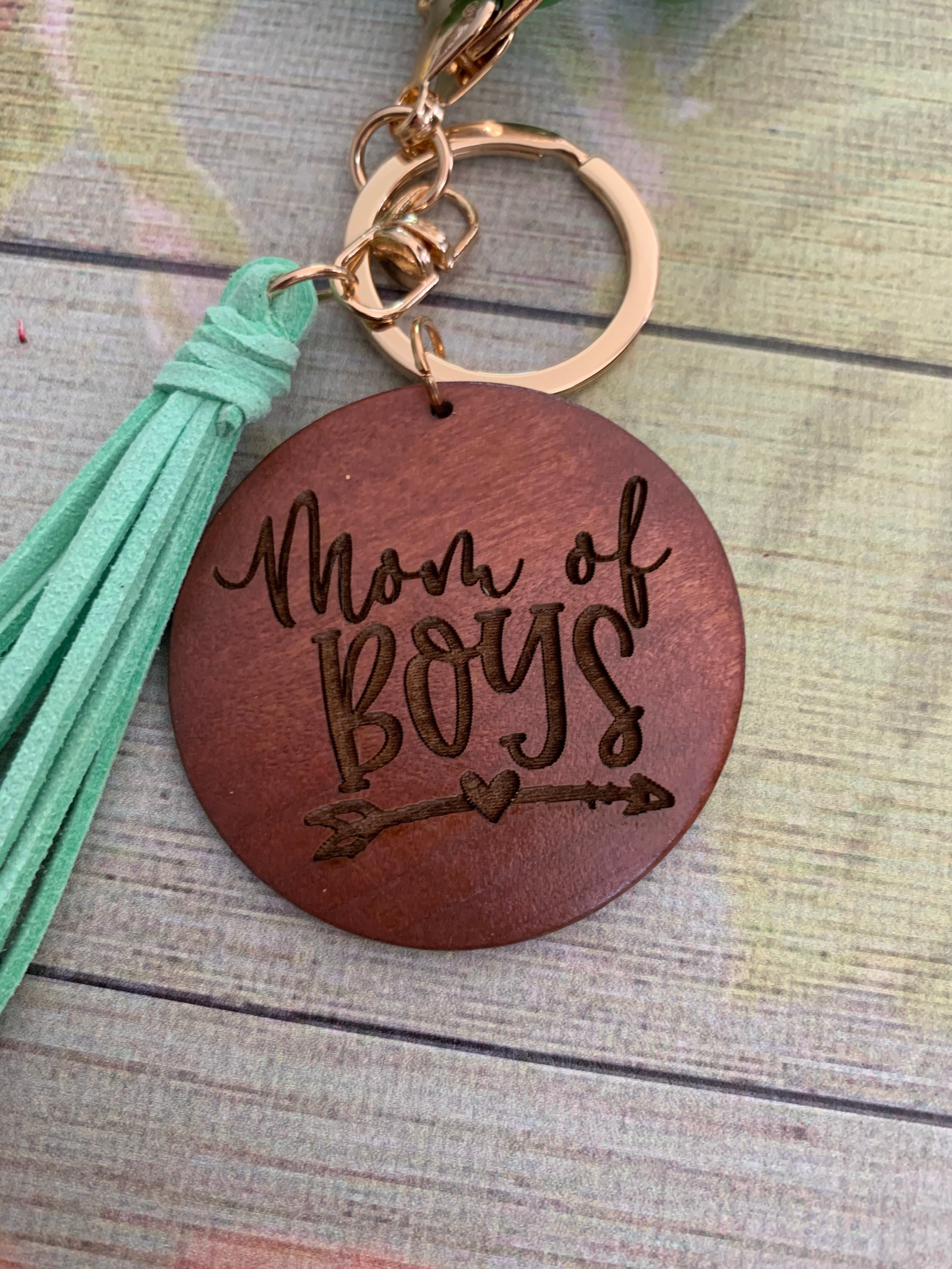 Mom of Boys Bangle Bracelet Keychain