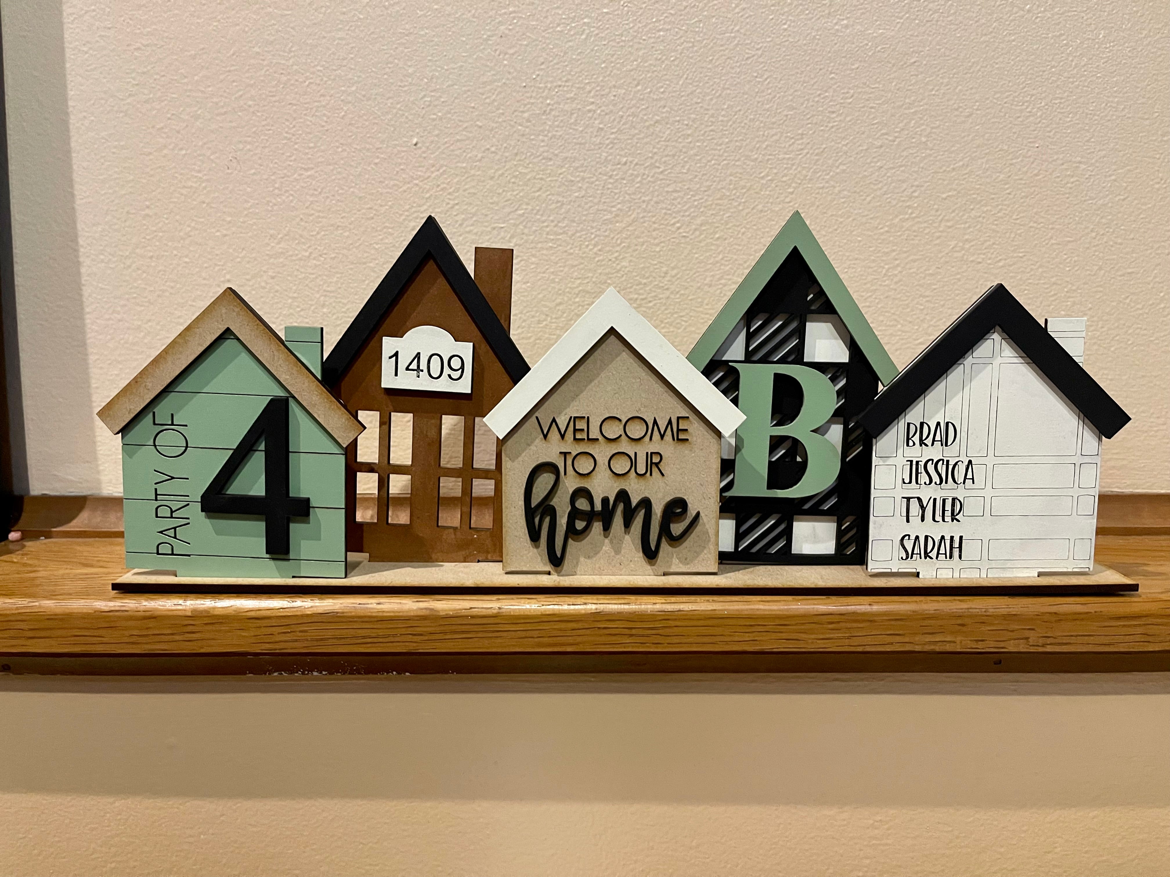Set of 5 Personalized Houses Mantle Decor