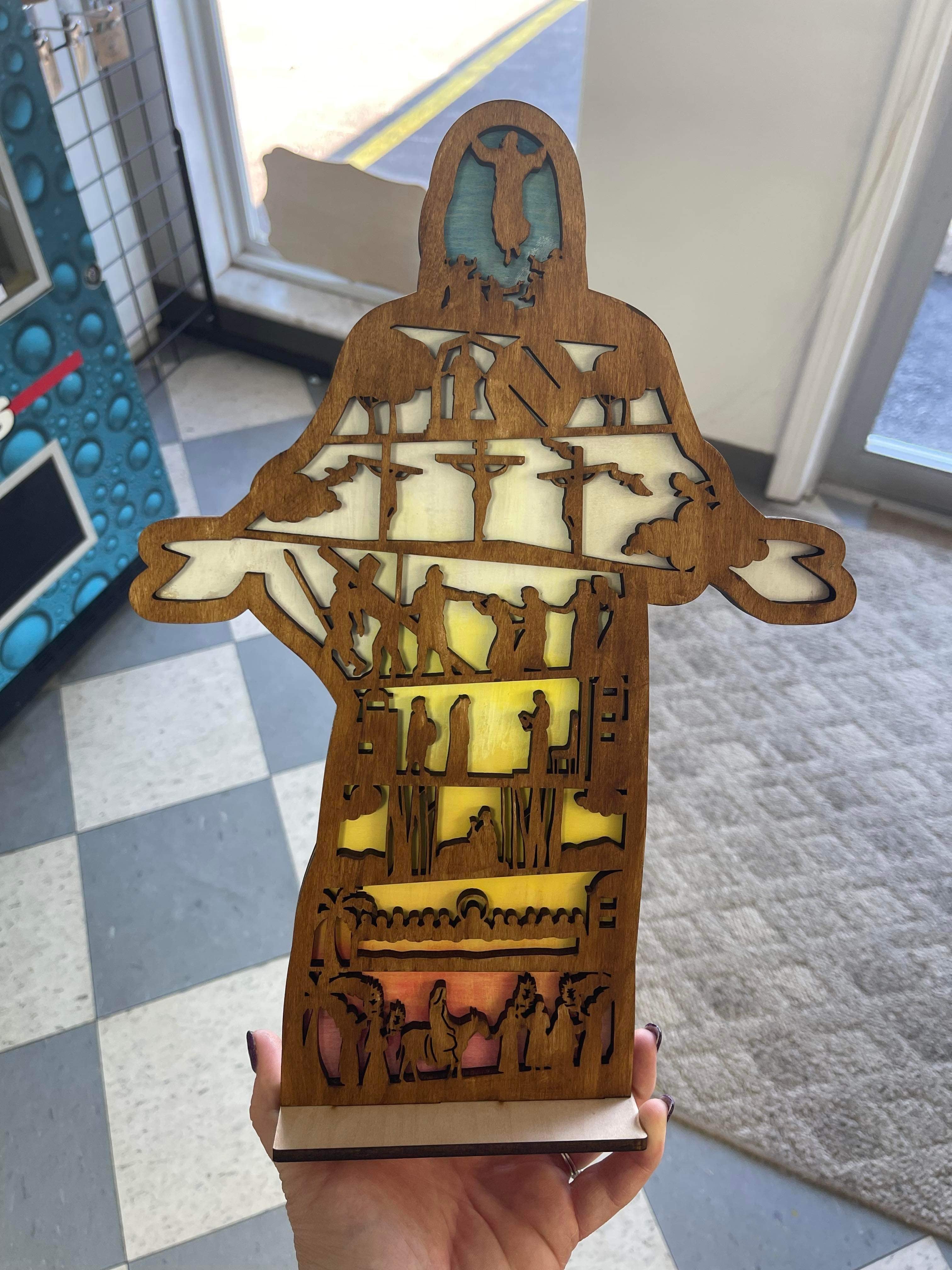 Rainbow Engraved Jesus sign