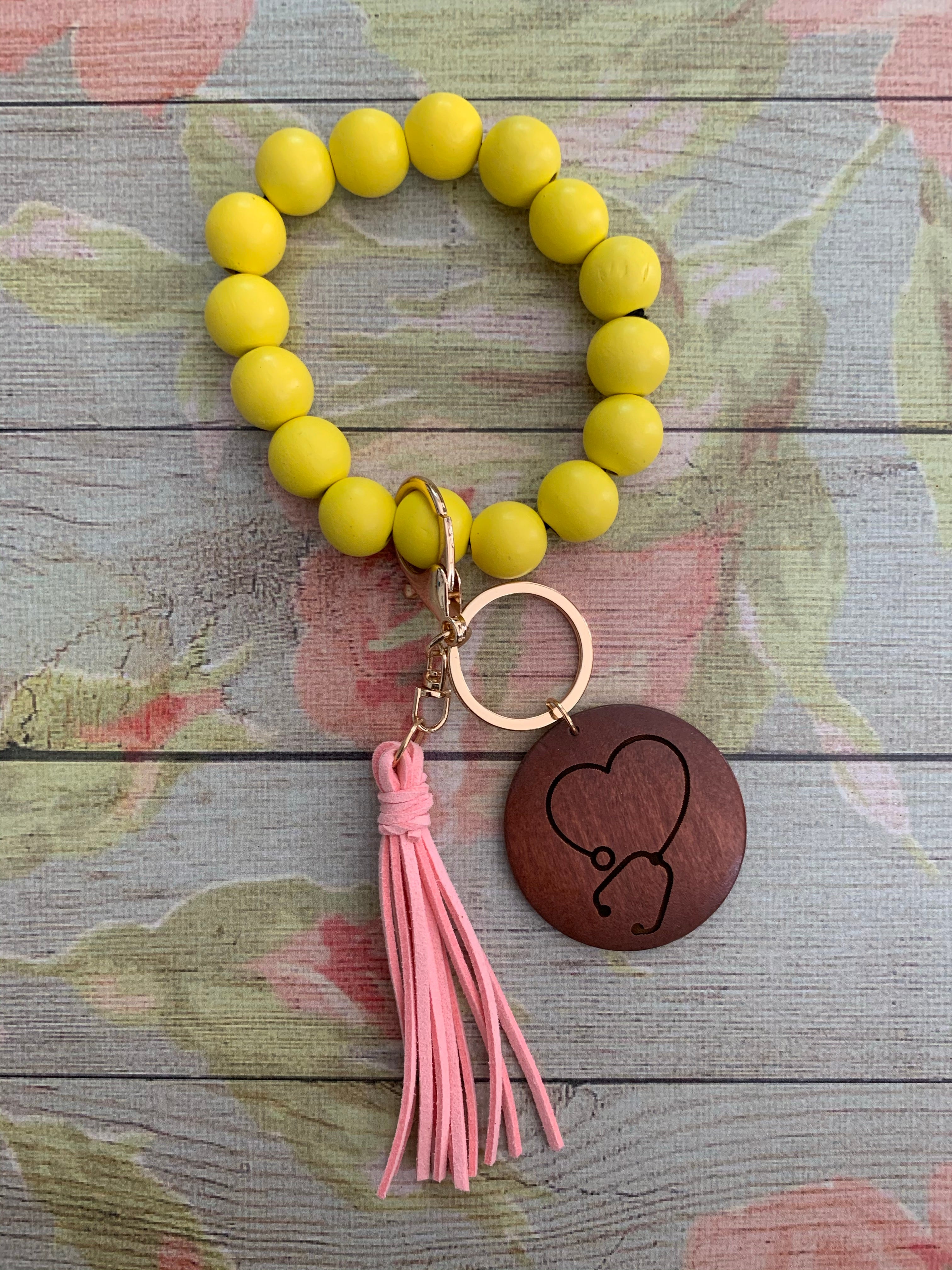 Stethoscope Heart Bangle Bracelet Keychain