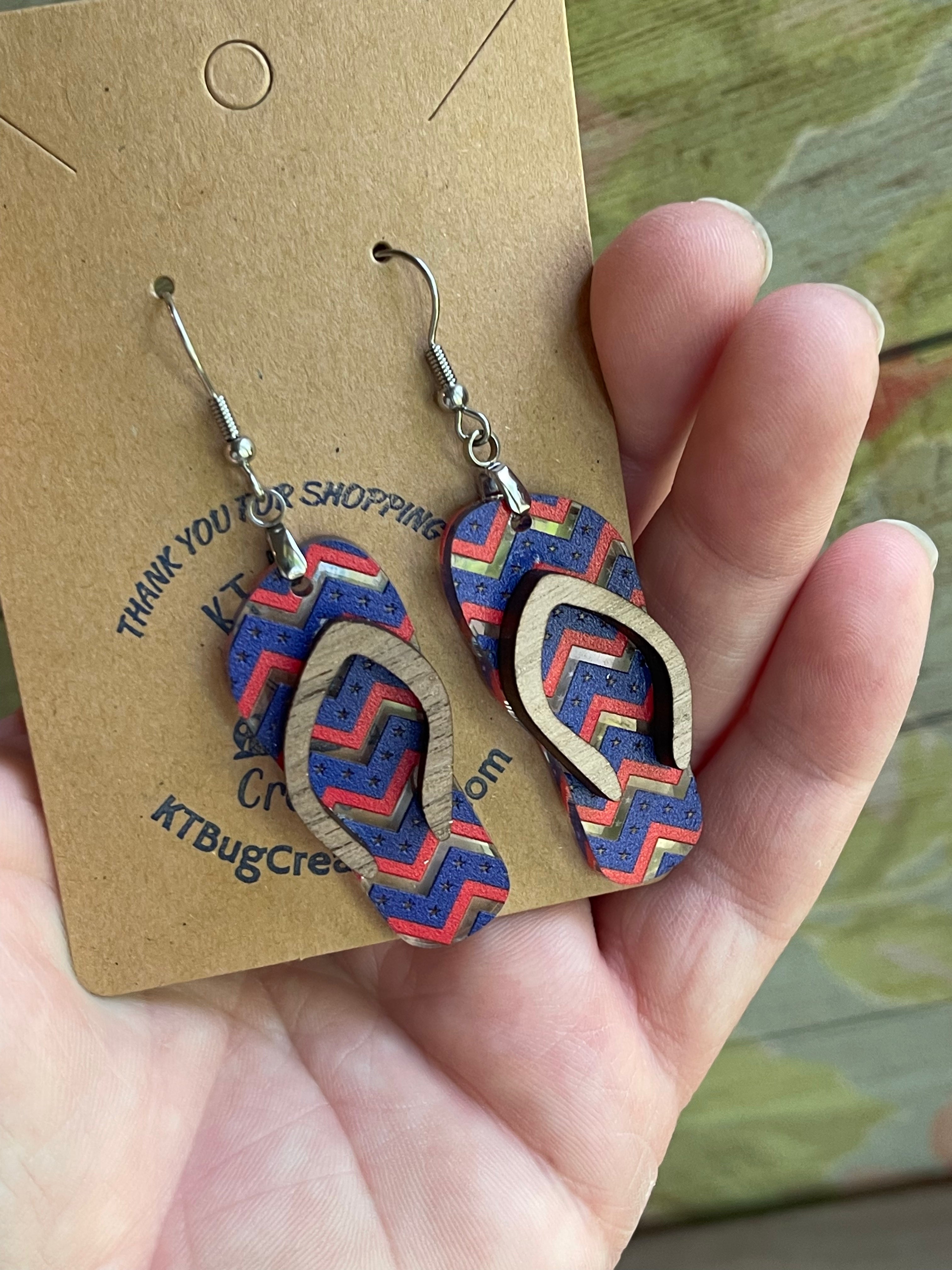 Patriotic Chevron Flip Flop Earrings