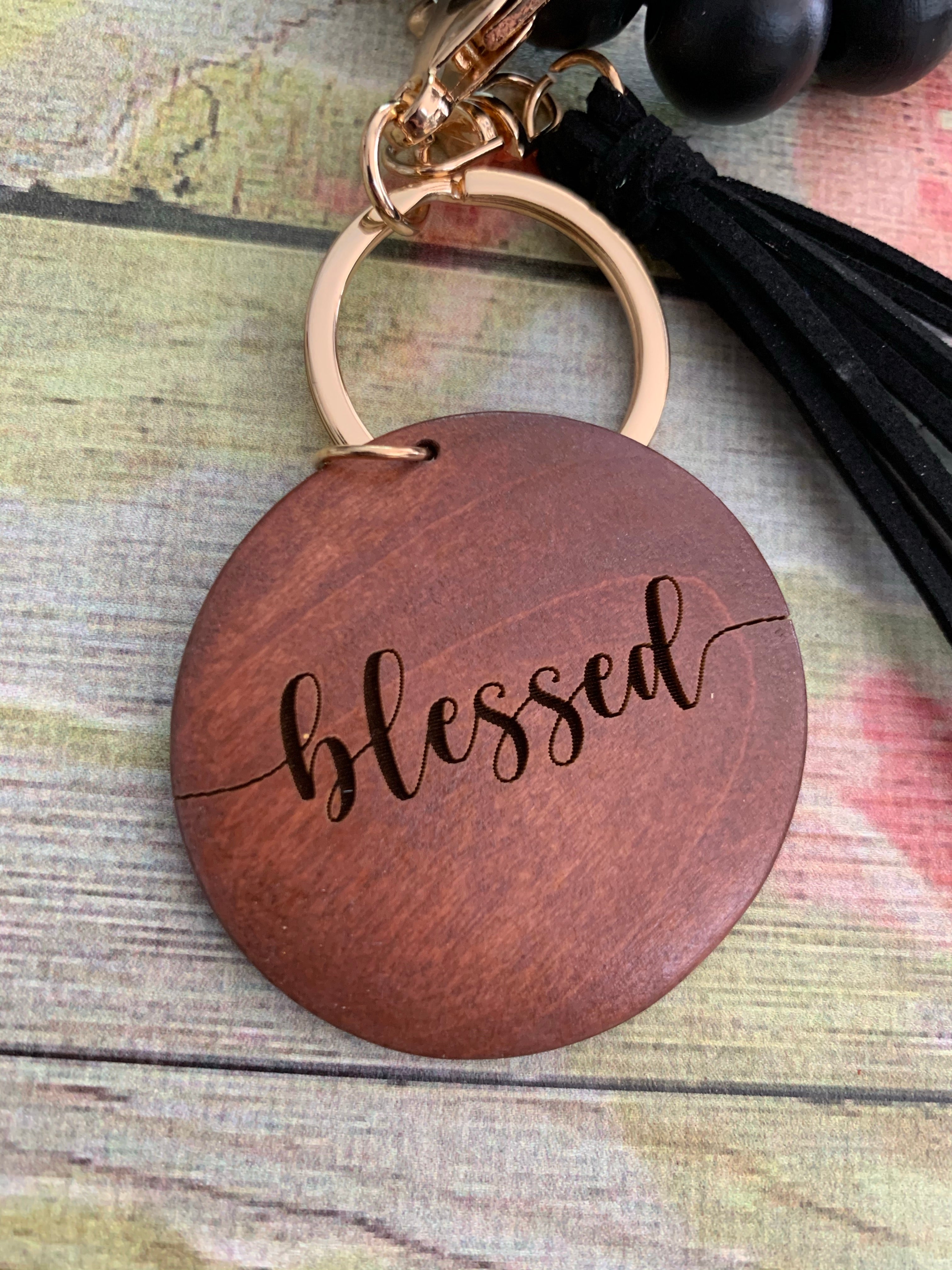 Blessed Script Bangle Bracelet Keychain