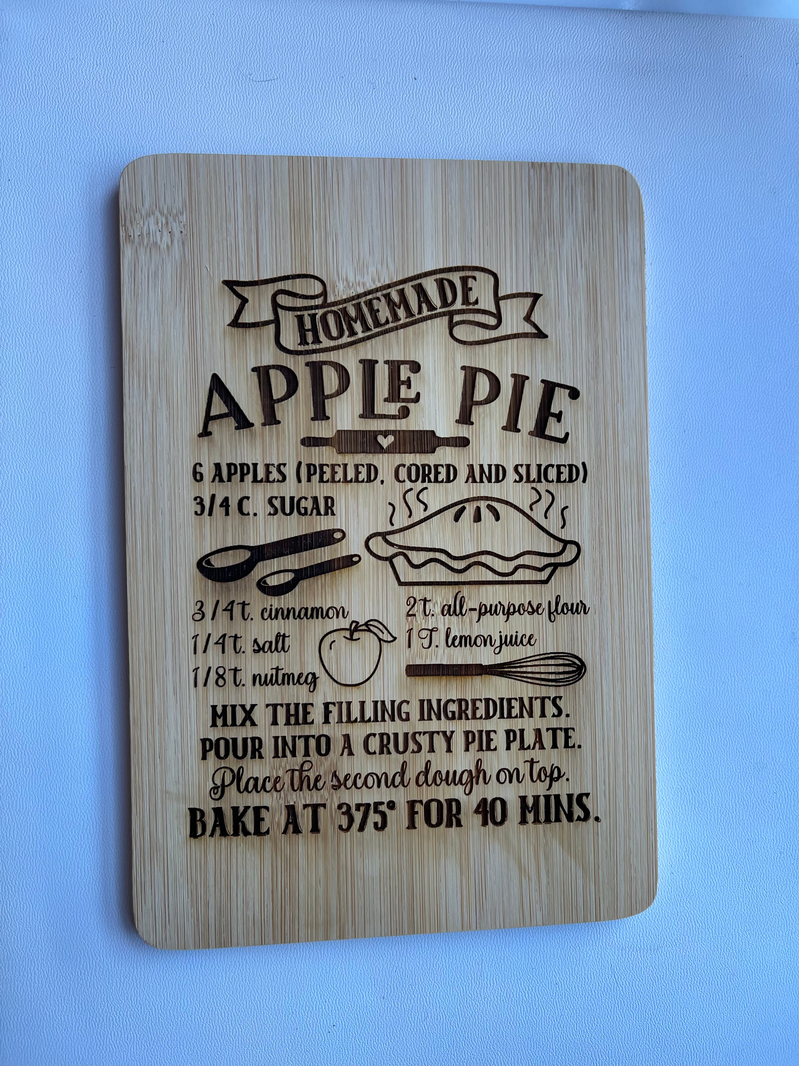 Decorative Recipe Cutting Board - Apple Pie