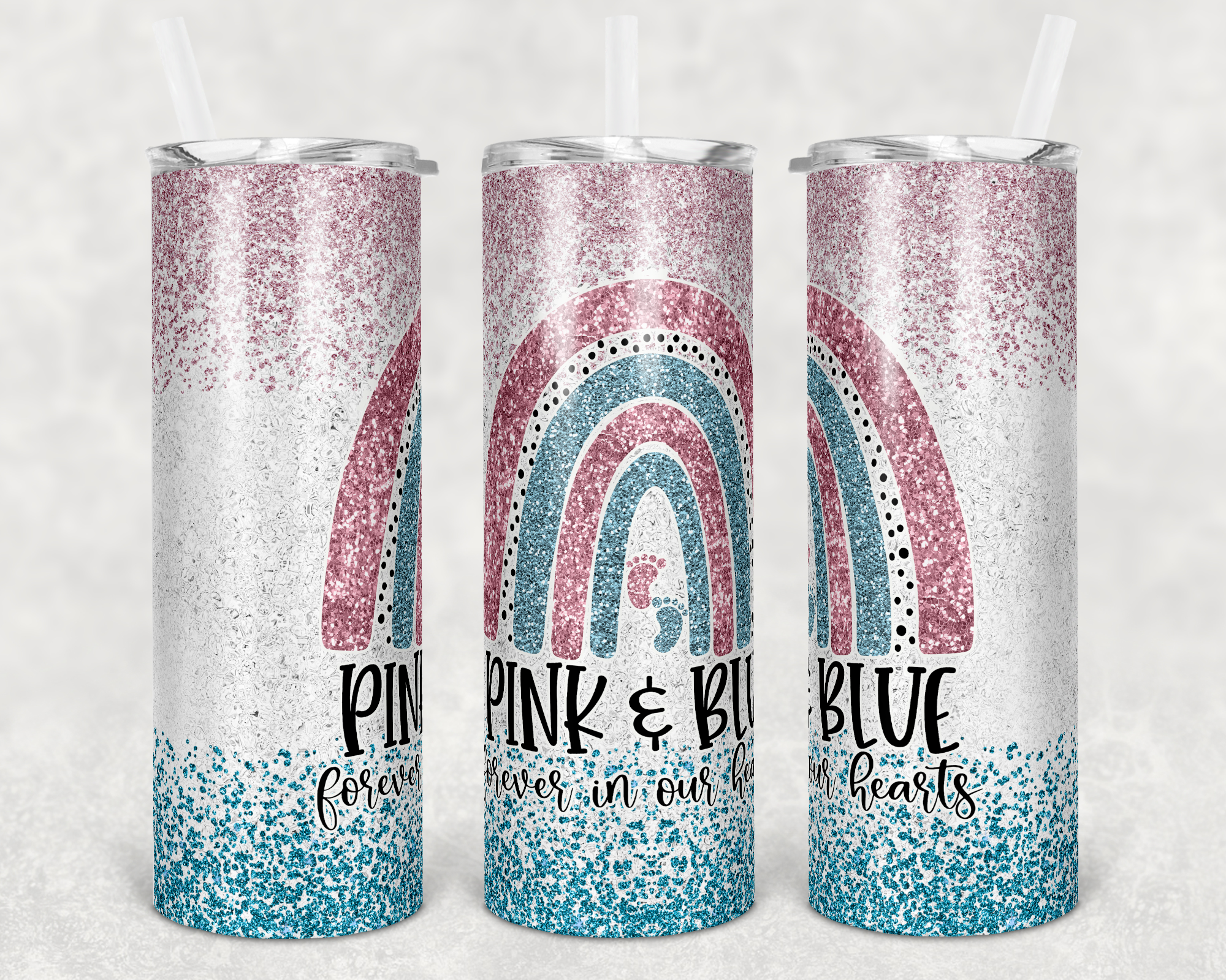 Pink & Blue Forever In Our Hearts Infant Loss Rainbow 20 oz Skinny Sublimation Tumbler