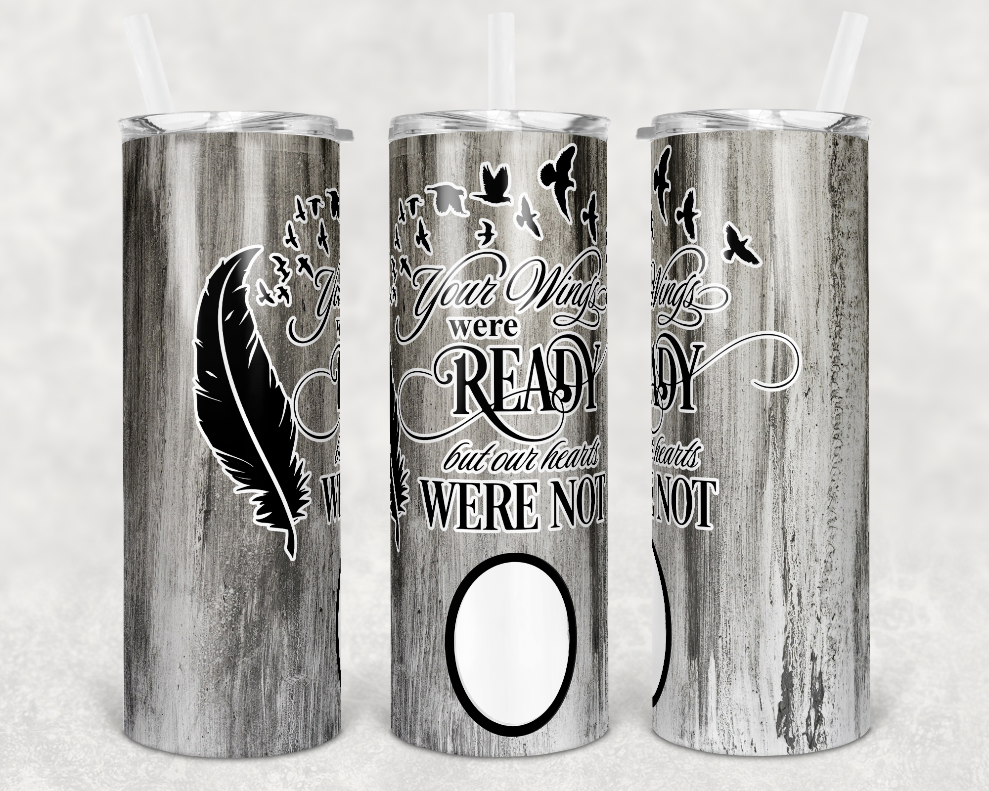 Woodgrain Your Wings Were Ready Memorial Single Custom Photo 20 oz Skinny Sublimation Tumbler