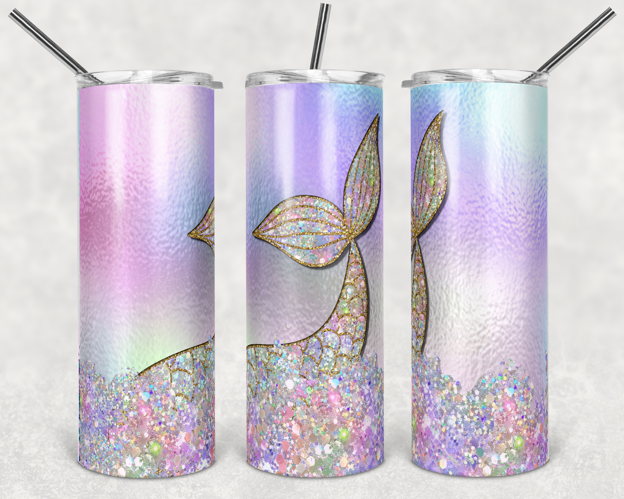Pastel Faux Glitter Mermaid Tail 20 oz Skinny Sublimation Tumbler