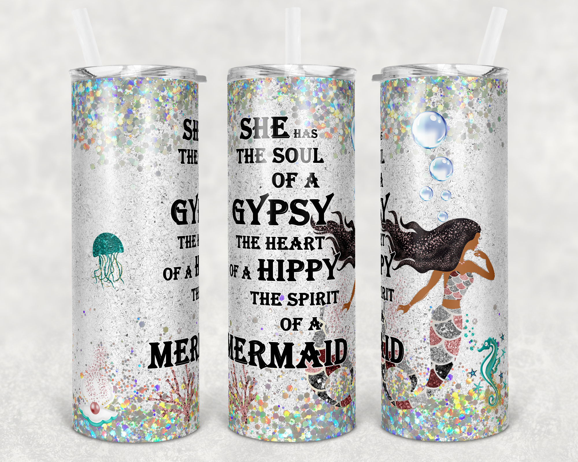 Black Hair Soul of a Gypsy Mermaid 20 oz Skinny Sublimation Tumbler