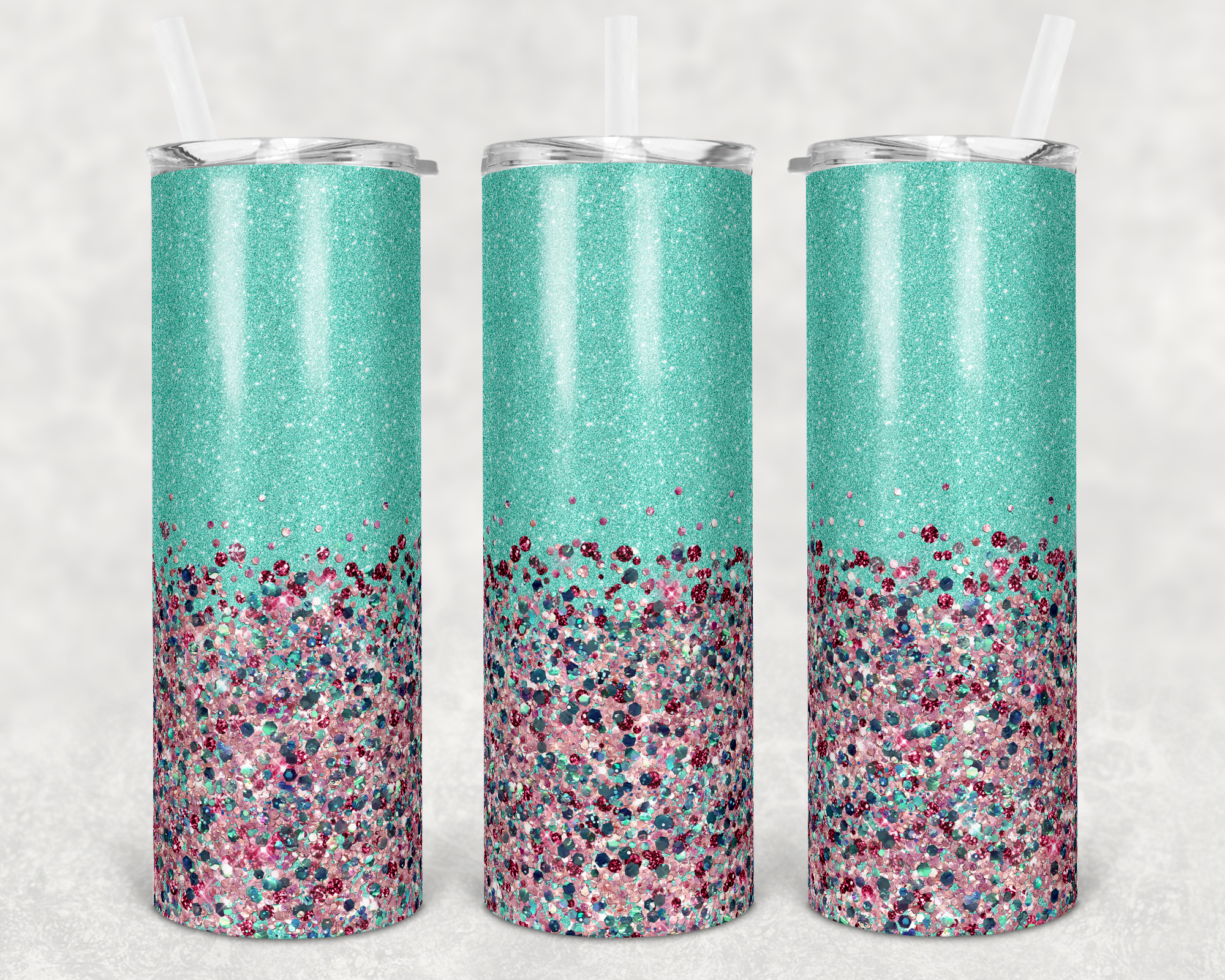 Mint with Pink Confetti Faux Glitter 20 oz Skinny Sublimation Tumbler