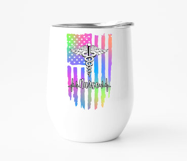 Nurse Neon Flag Wine Tumbler
