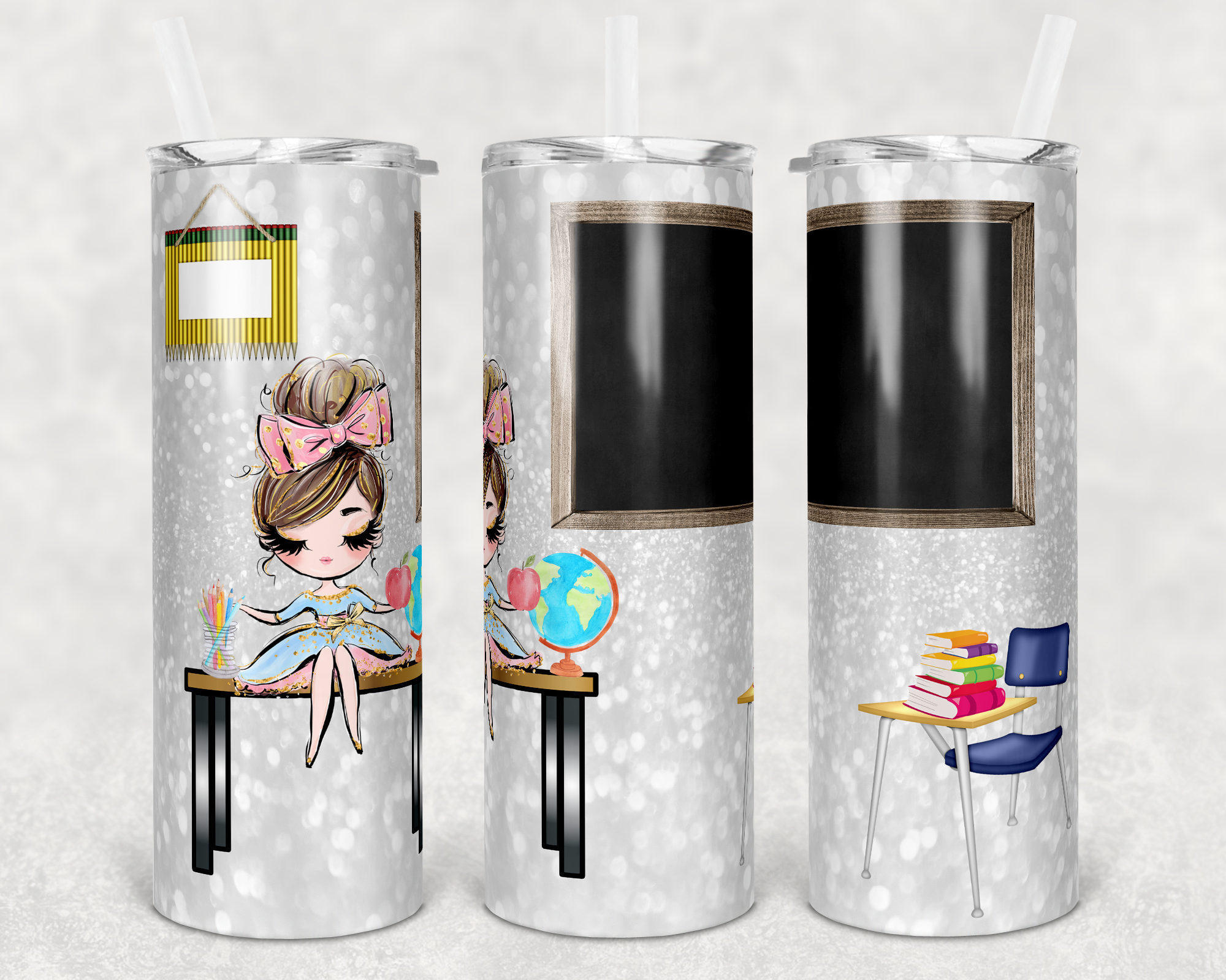Brunette Teacher Personalizable 20 oz Skinny Sublimation Tumbler