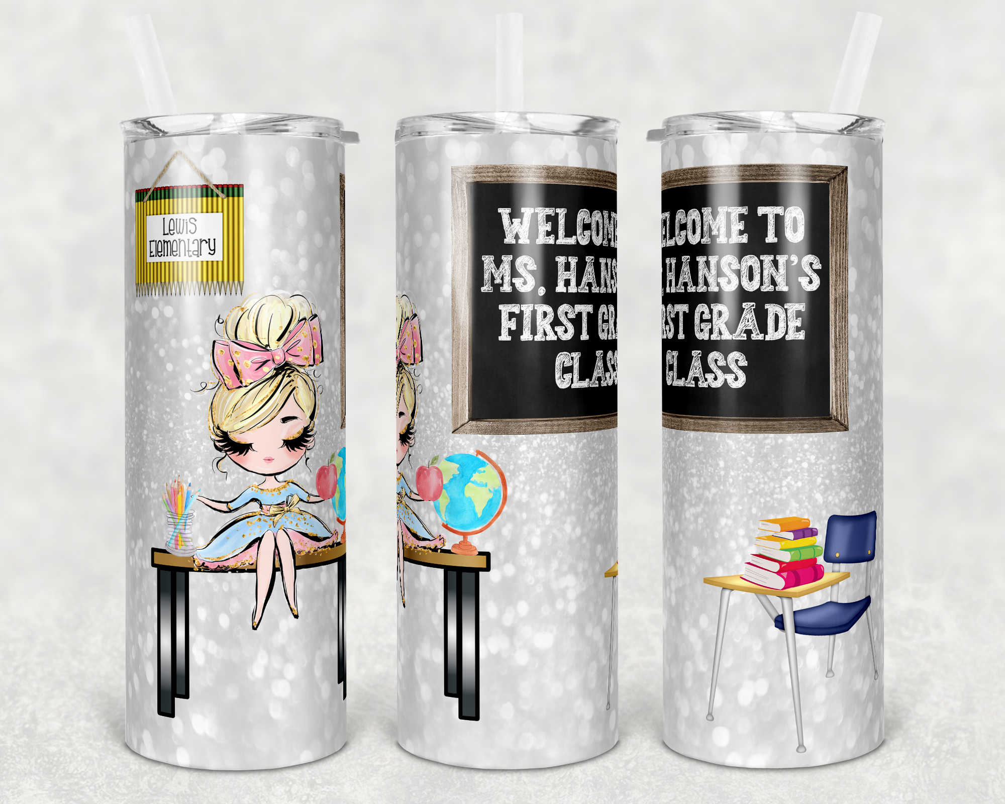 Blonde Teacher Personalizable 20 oz Skinny Sublimation Tumbler