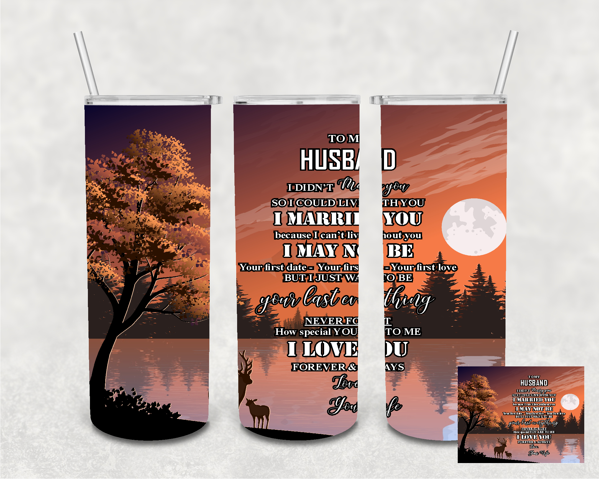 To My Husband Sunset Background 20 oz Skinny Sublimation Tumbler