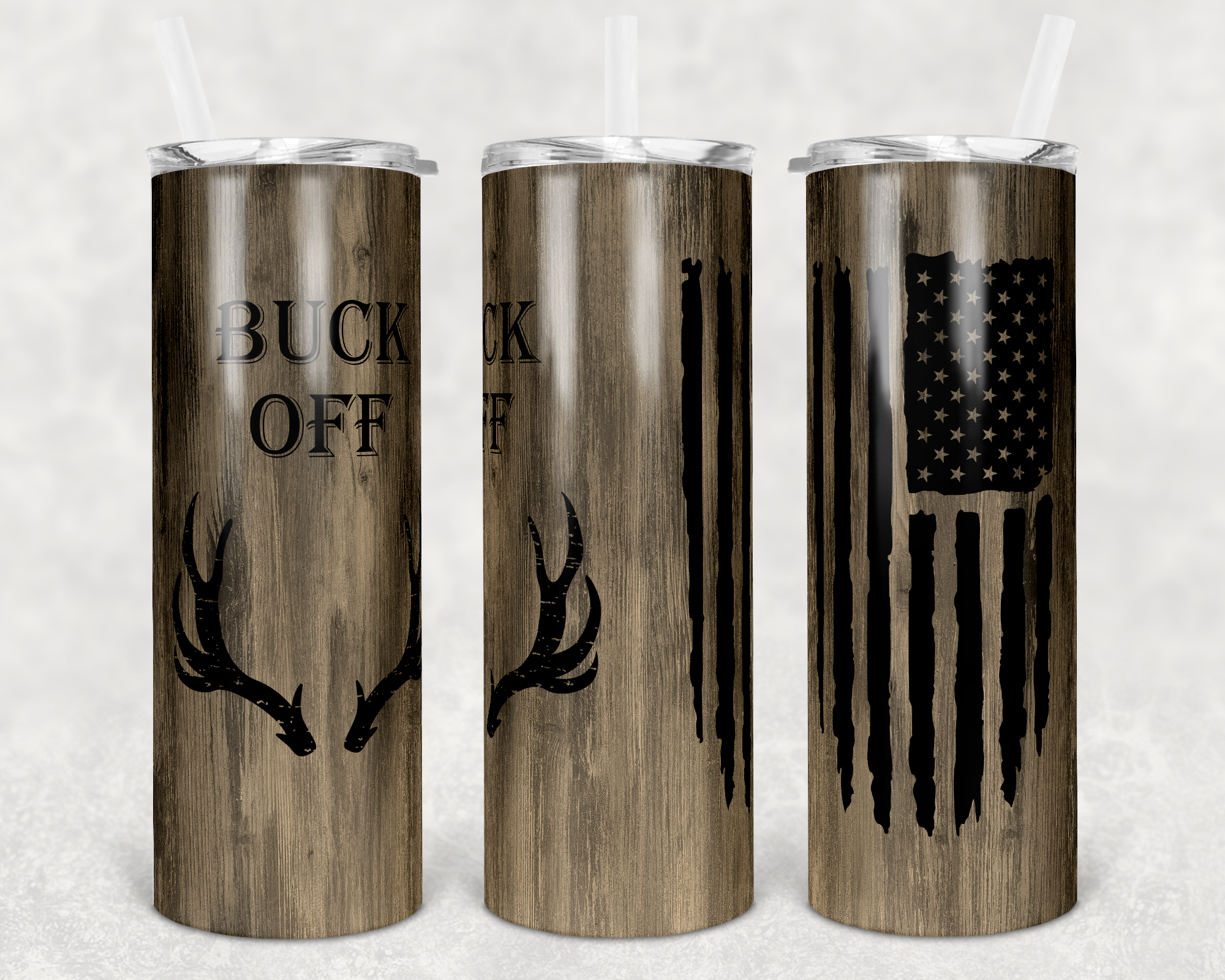 Wood Grain Buck Off 20 oz Skinny Sublimation Tumbler