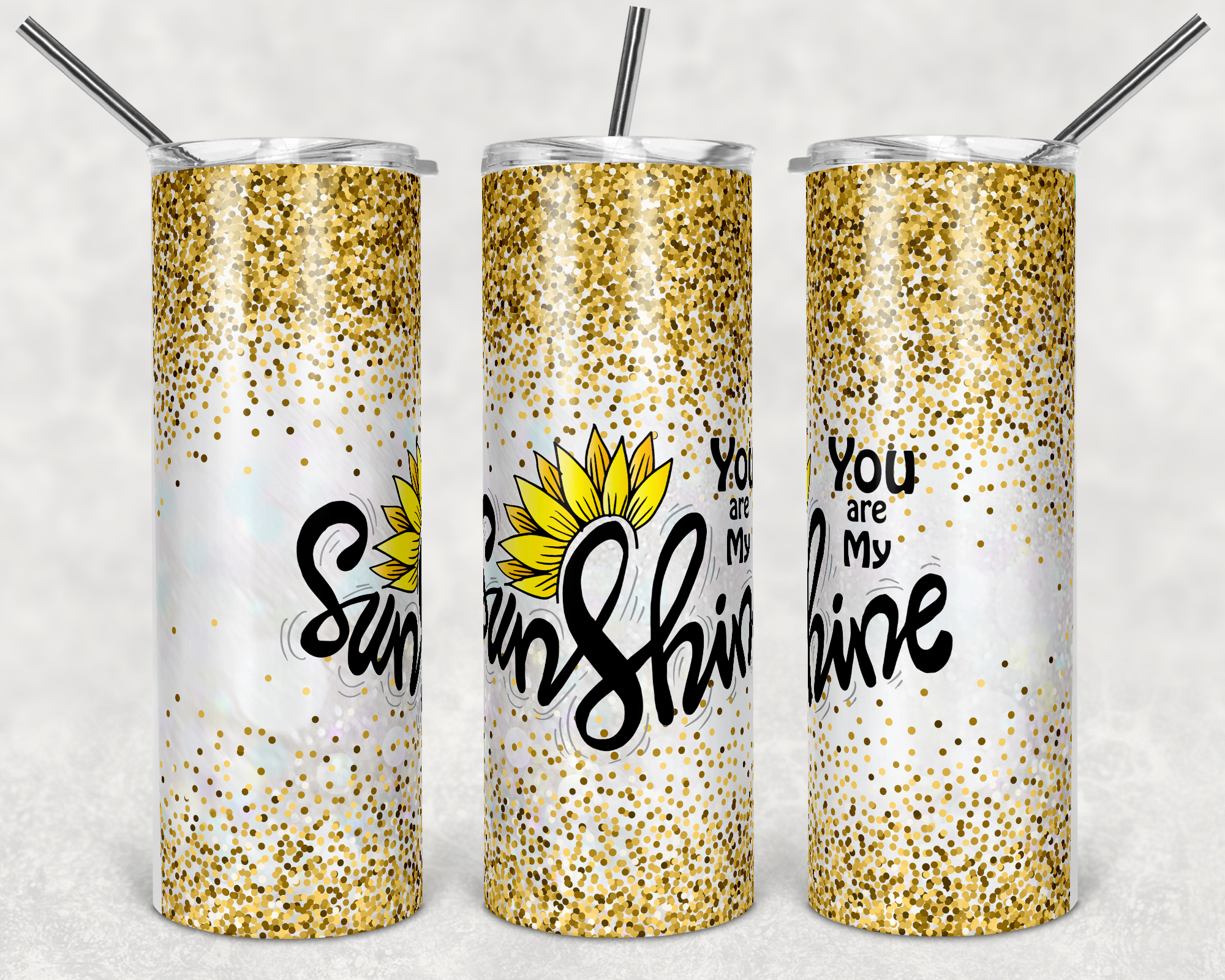 You Are My Sunshine Faux Glitter 20 oz Skinny Sublimation Tumbler