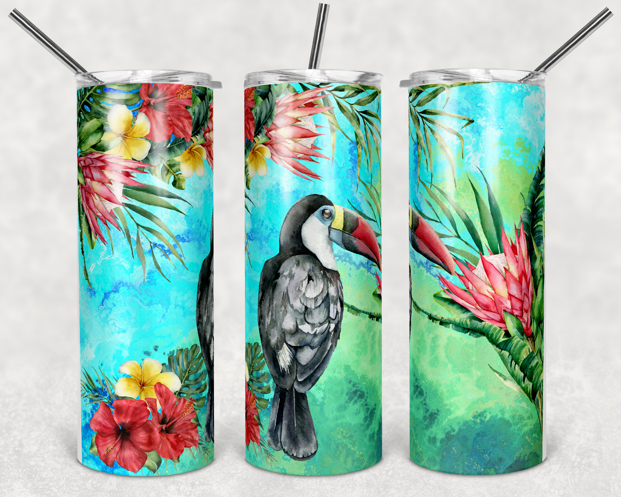 Watercolor Toucan 20 oz Skinny Sublimation Tumbler